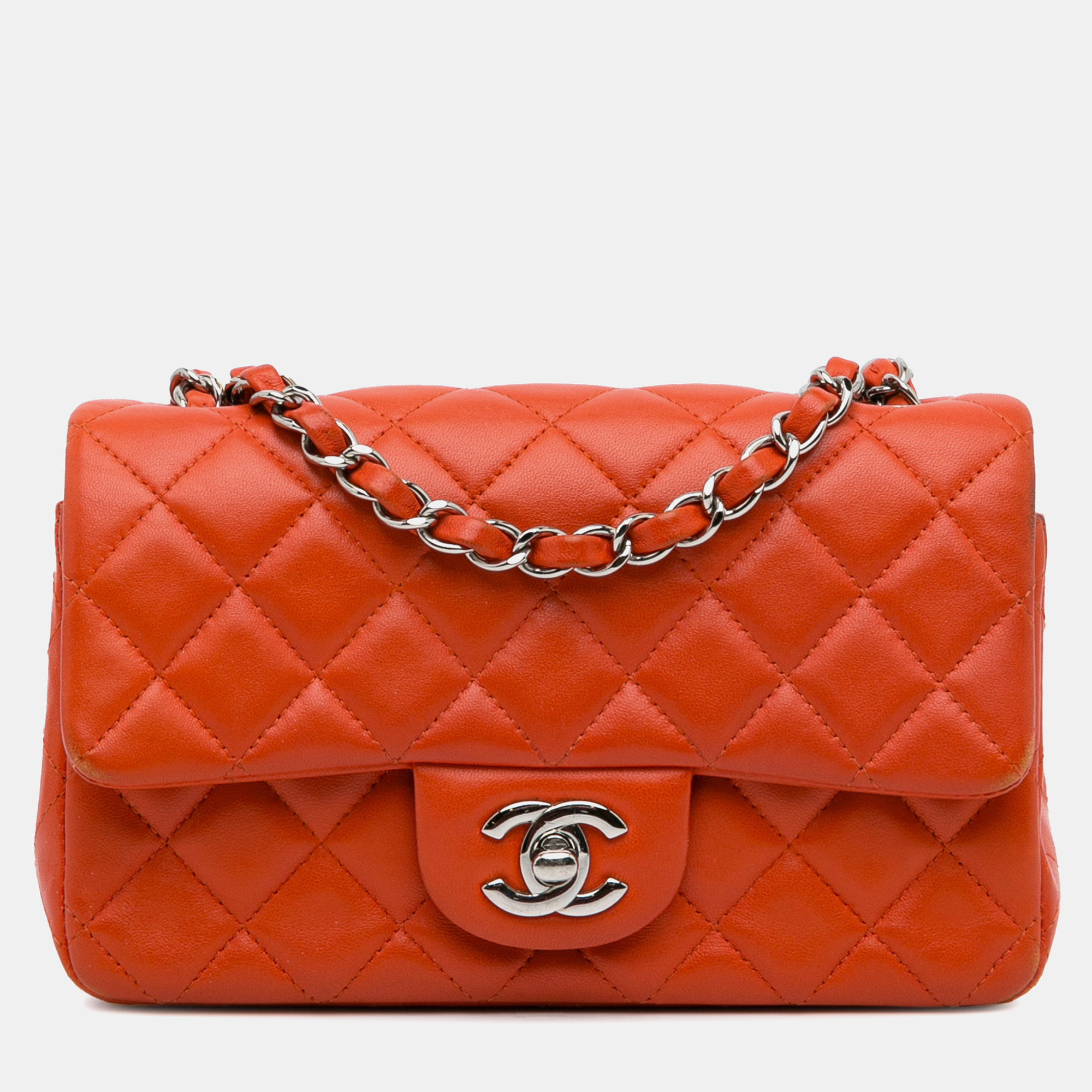

Chanel Orange Mini Rectangular Classic Lambskin Single Flap
