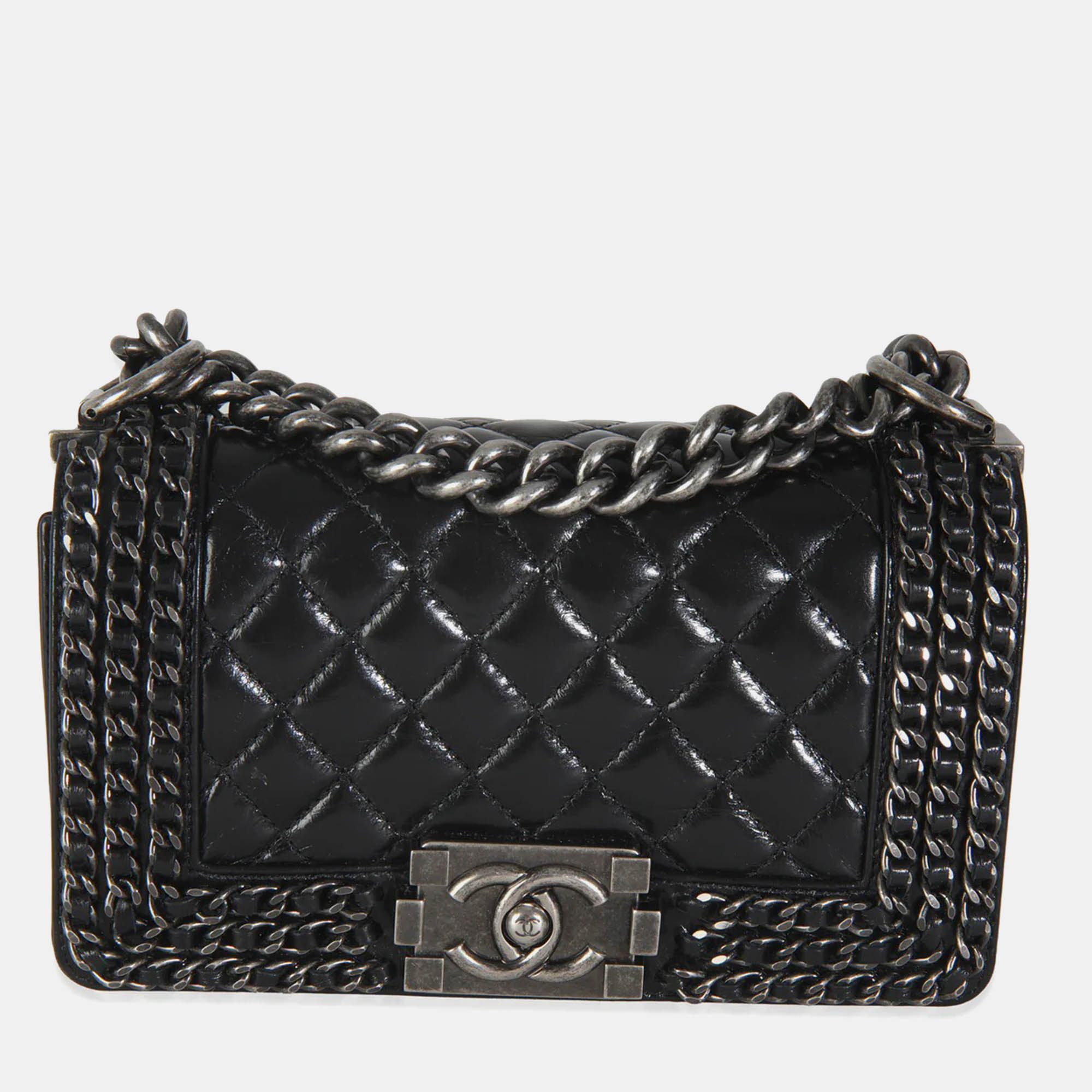 

Chanel Black Quilted Glazed Calfskin Small Chained Boy Bag