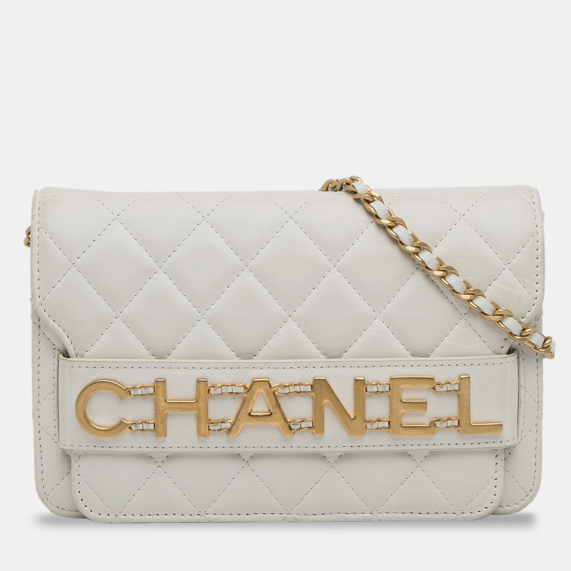 

Chanel White Lambskin Leather Enchained Wallet on Chain Bag