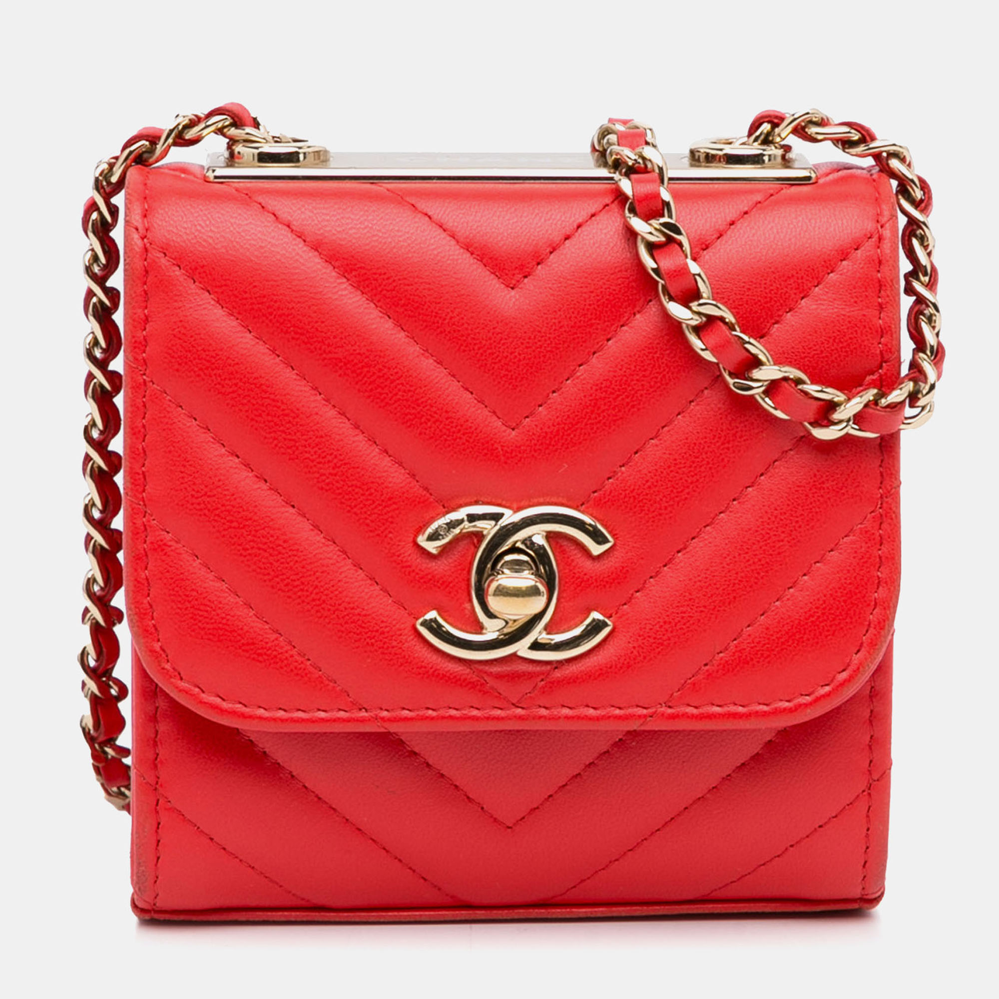 

Chanel Red Mini Chevron Lambskin Trendy CC Chain Wallet