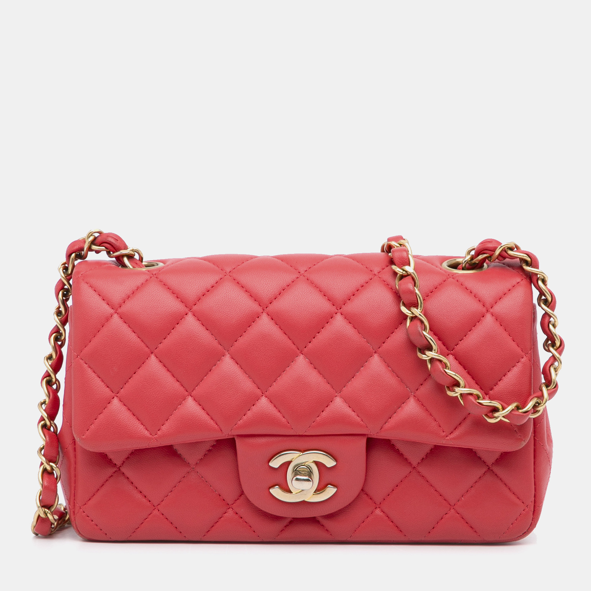 

Chanel Red Mini Rectangular Classic Lambskin Single Flap