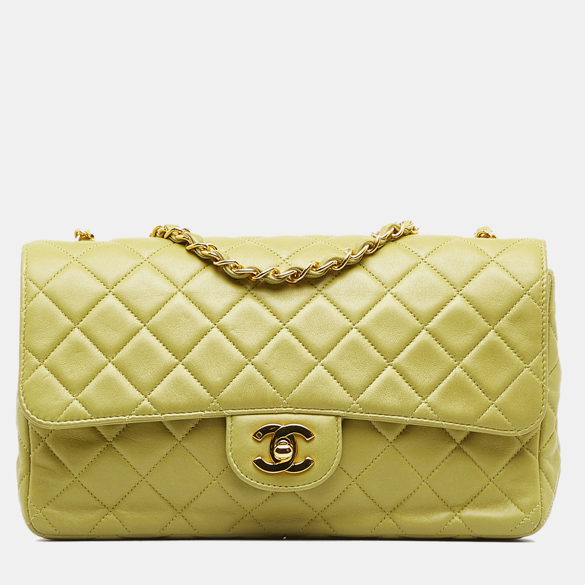 

Chanel Green Medium Classic Lambskin Single Flap