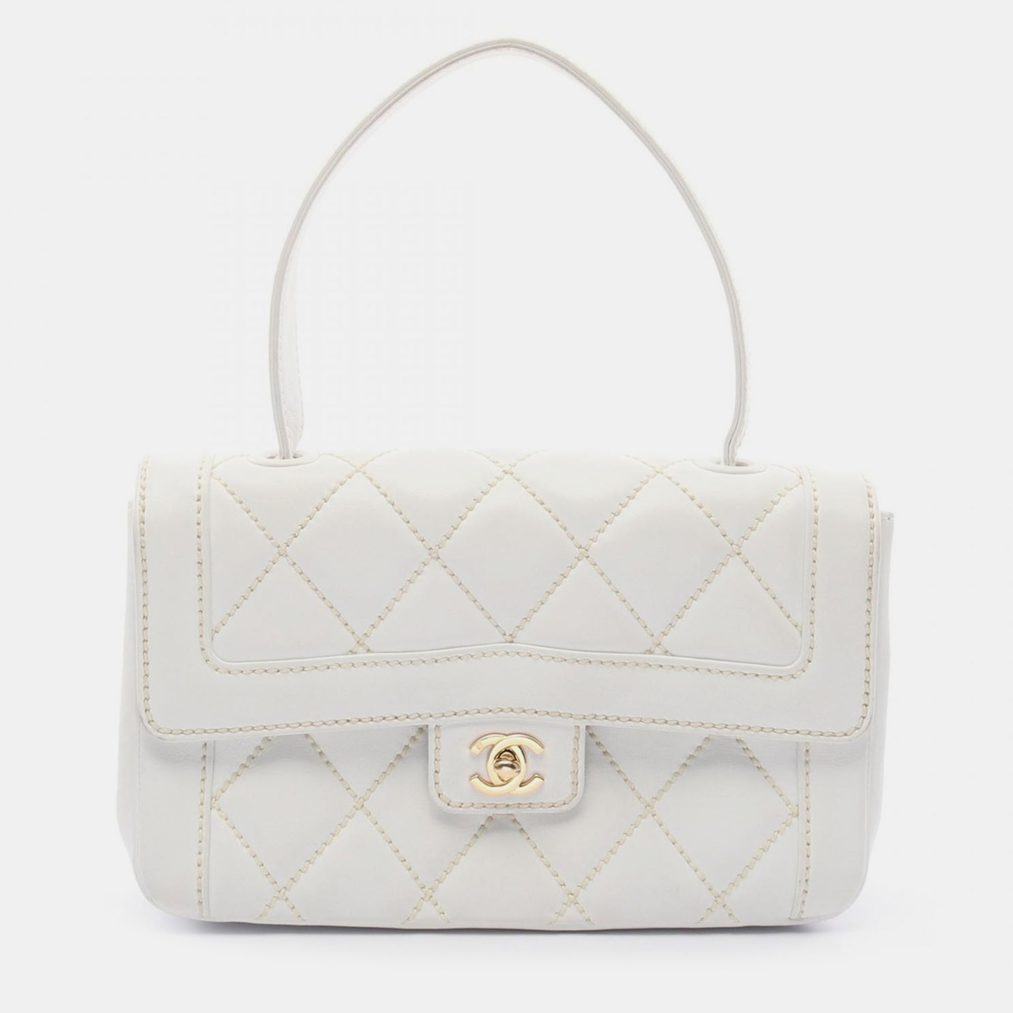 

Chanel White Leather Wild Stitch CC Coco Top Handle bag