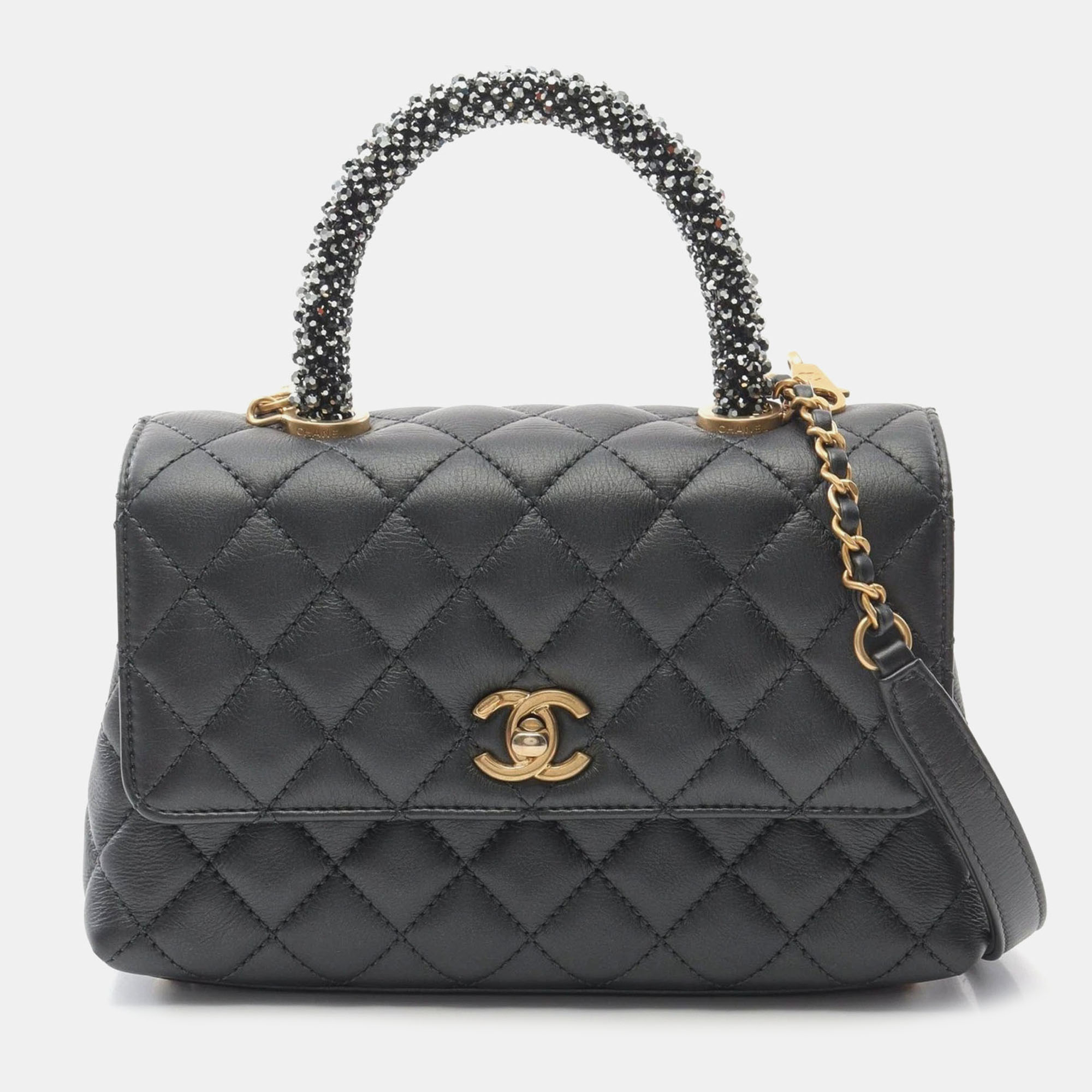 

Chanel Black Matelasse Lambskin Coco Handle Flap Bag