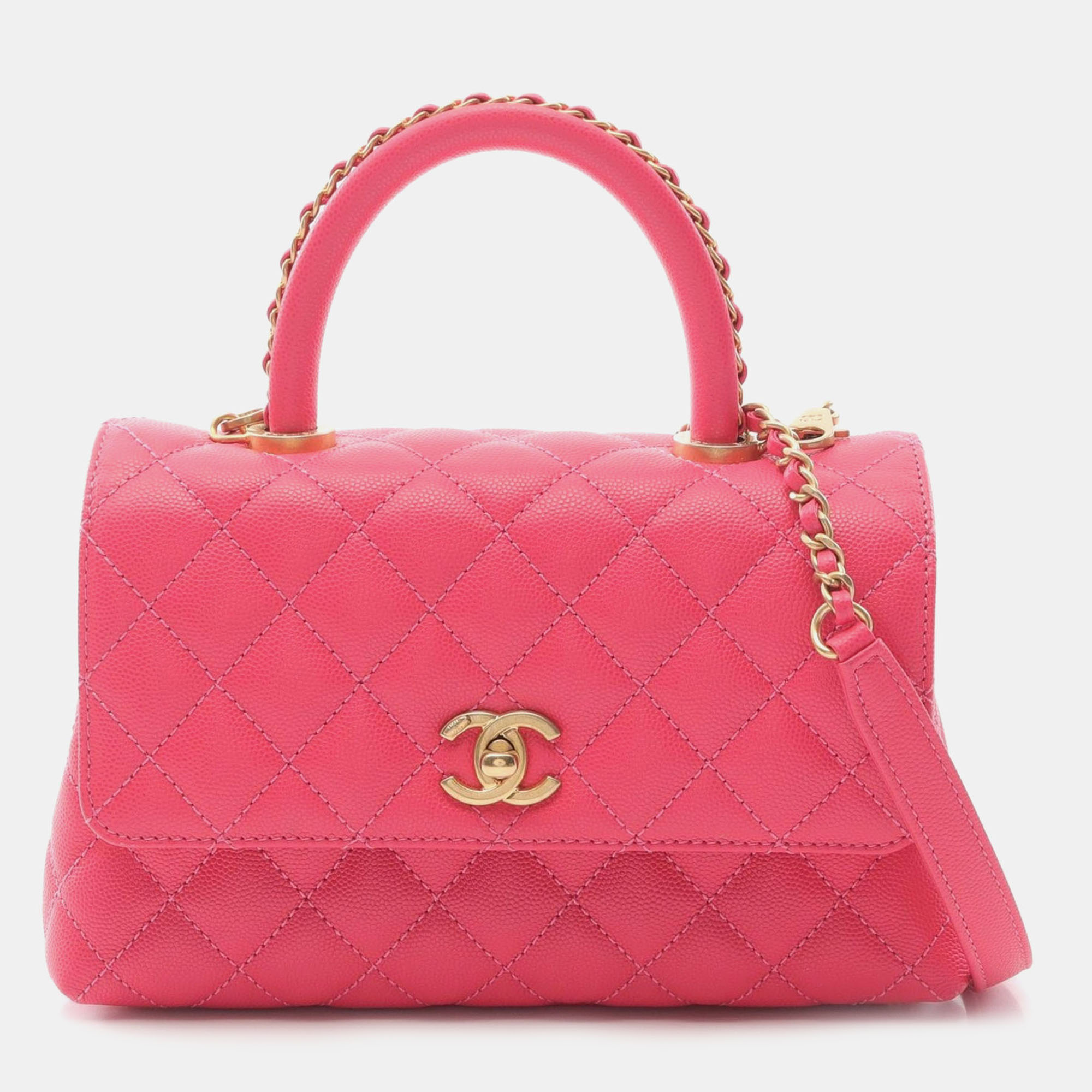 

Chanel Pink Matelasse Leather Coco Hand Flap Bag