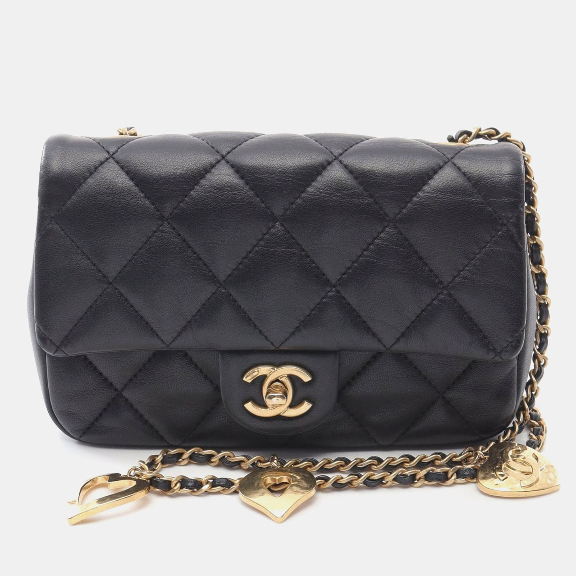 

Chanel Black Lambskin Mini Heart Charms Flap Chain Shoulder Bag