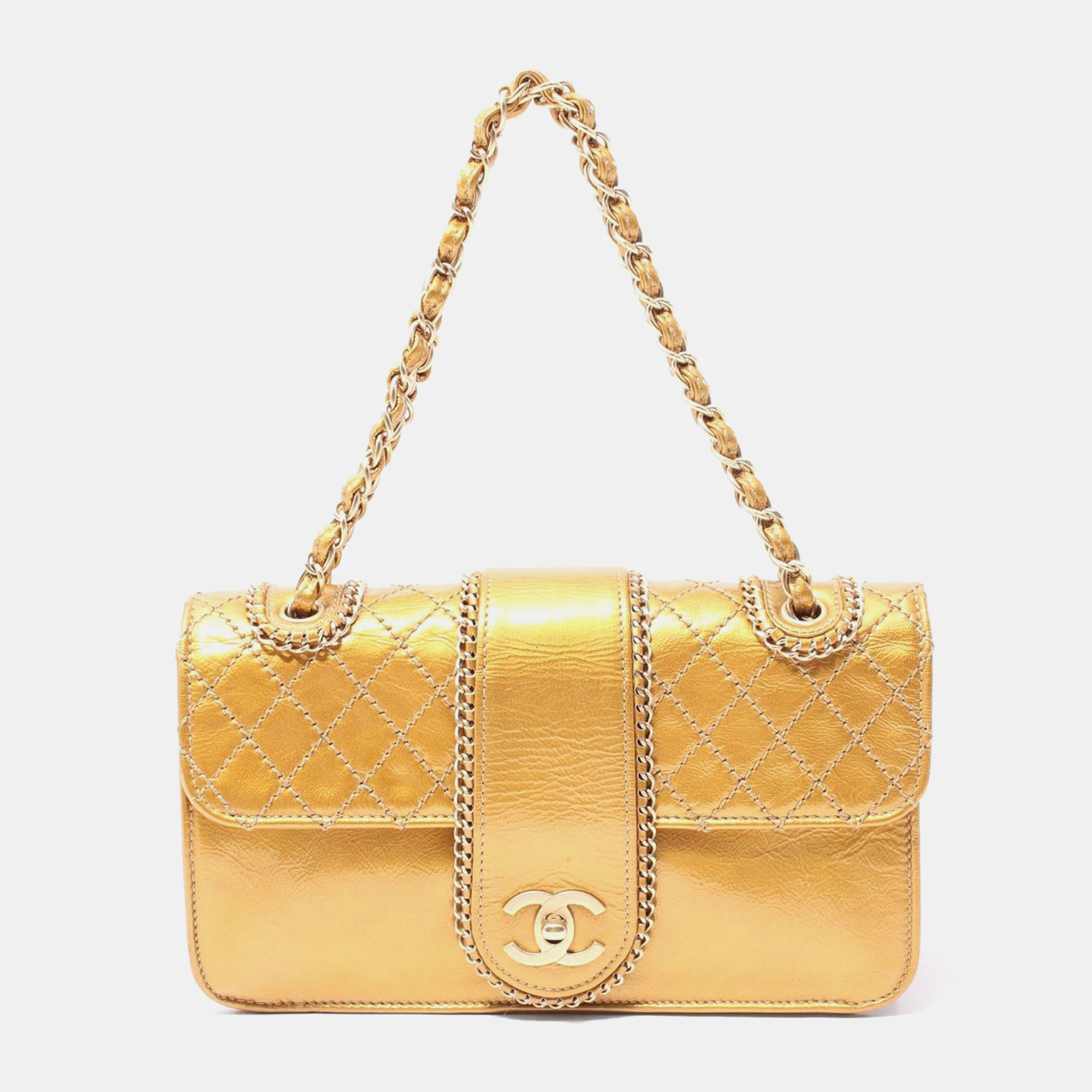 

Chanel Gold Matelasse Patent Leather Chain Shoulder Bag