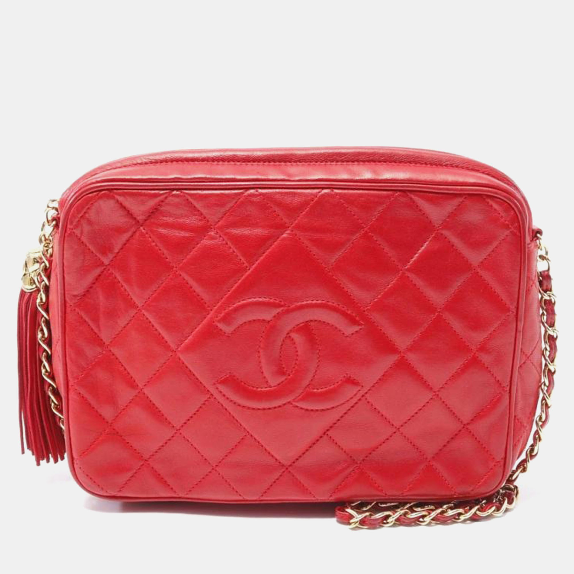 

Chanel Red Matelasse Lambskin Leather Chain Crossbody Bag