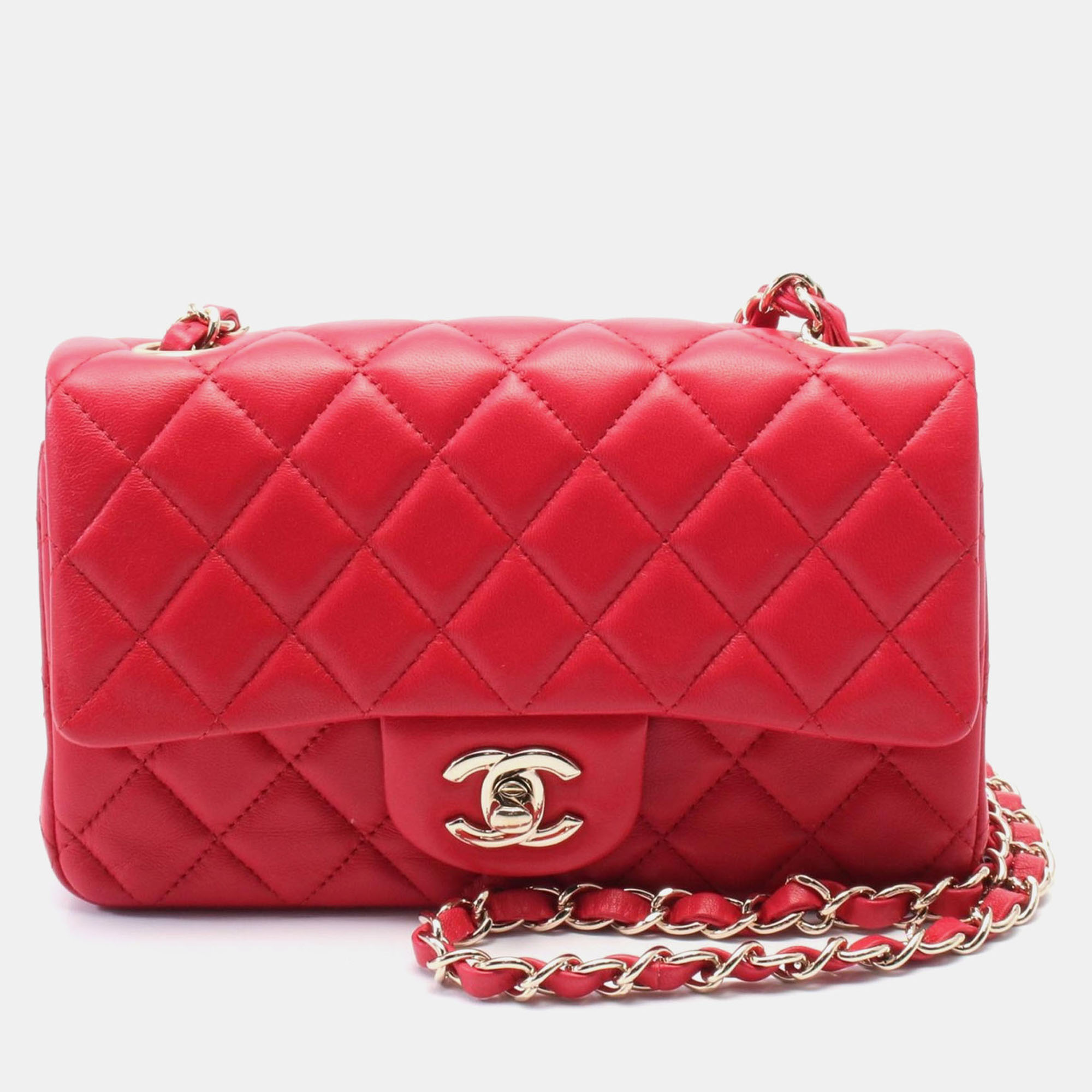 

Chanel Red Matelasse Lambskin Chain Crossbody Bag Mini 20