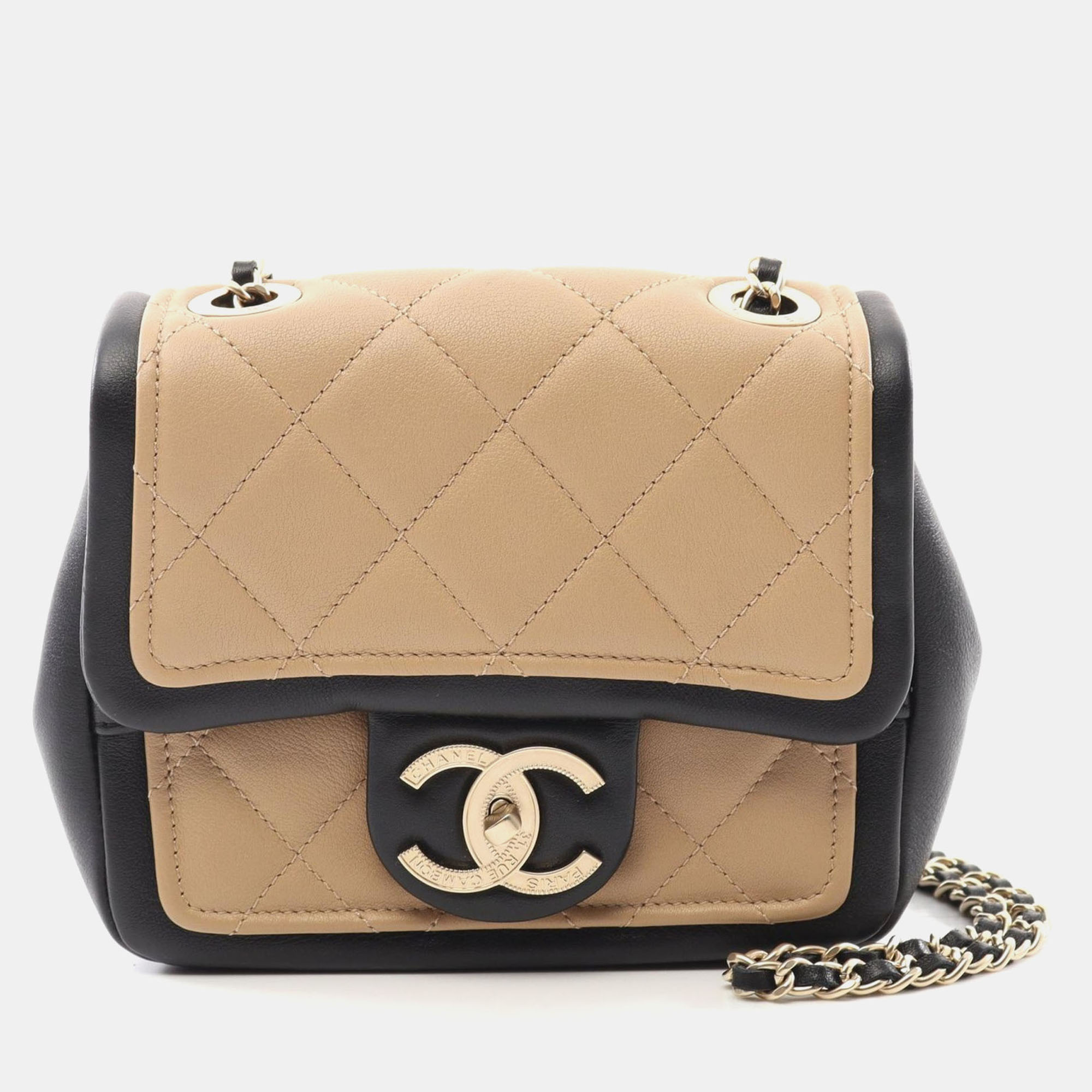 

Chanel Beige/Black Matelasse Leather Mini CC Chain Shoulder Bag