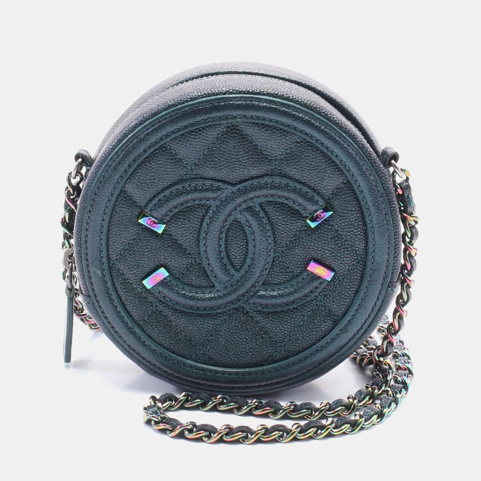 

Chanel Green Grained Calfskin Leather CC Figley Chain Shoulder Bag