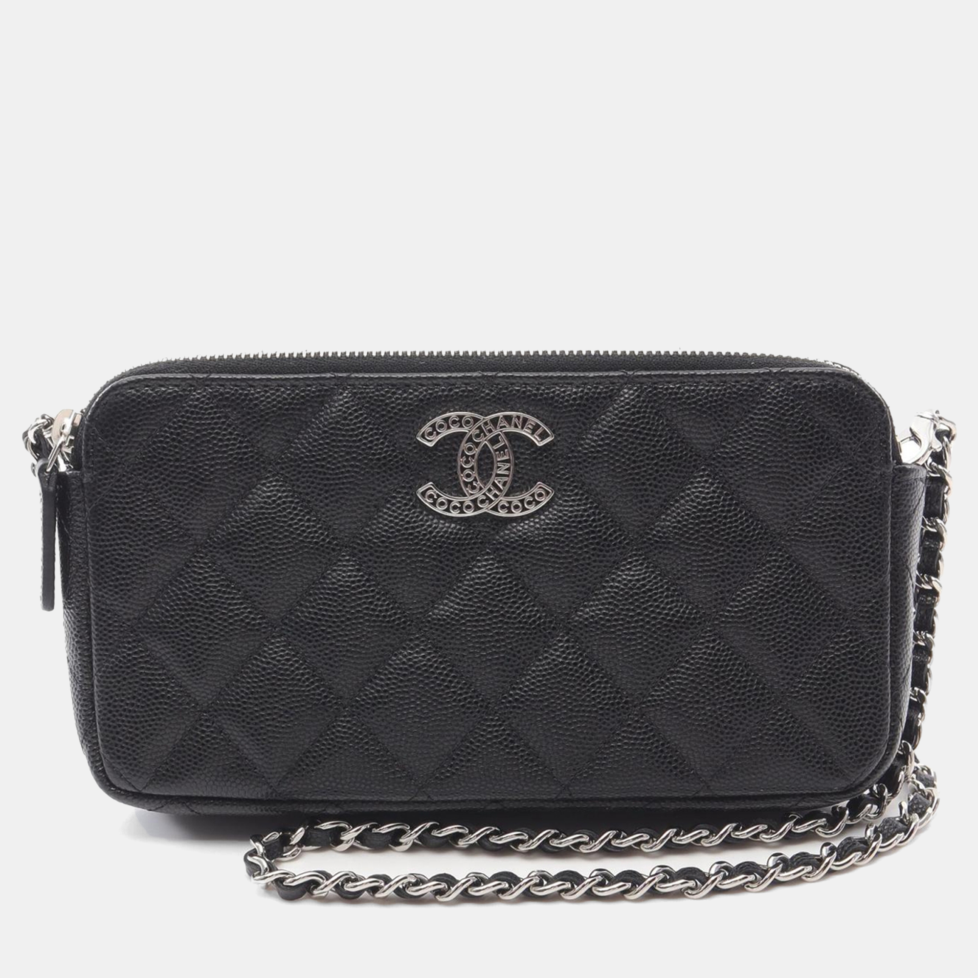 

Chanel Black Matelasse Leather Chain Shoulder Crossbody Bag Purse CC