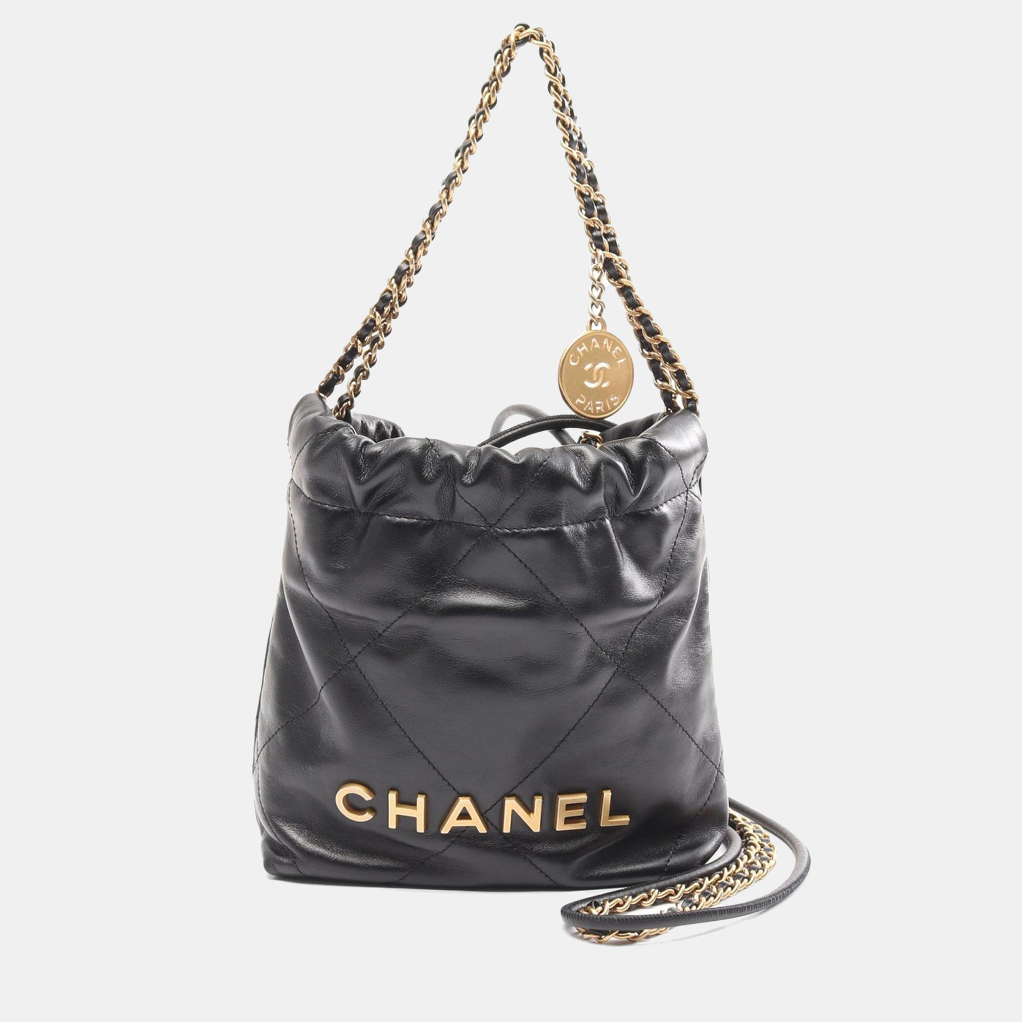 

Chanel Black Mini Leather 22 Chain 2Way Crossbody Bag CC