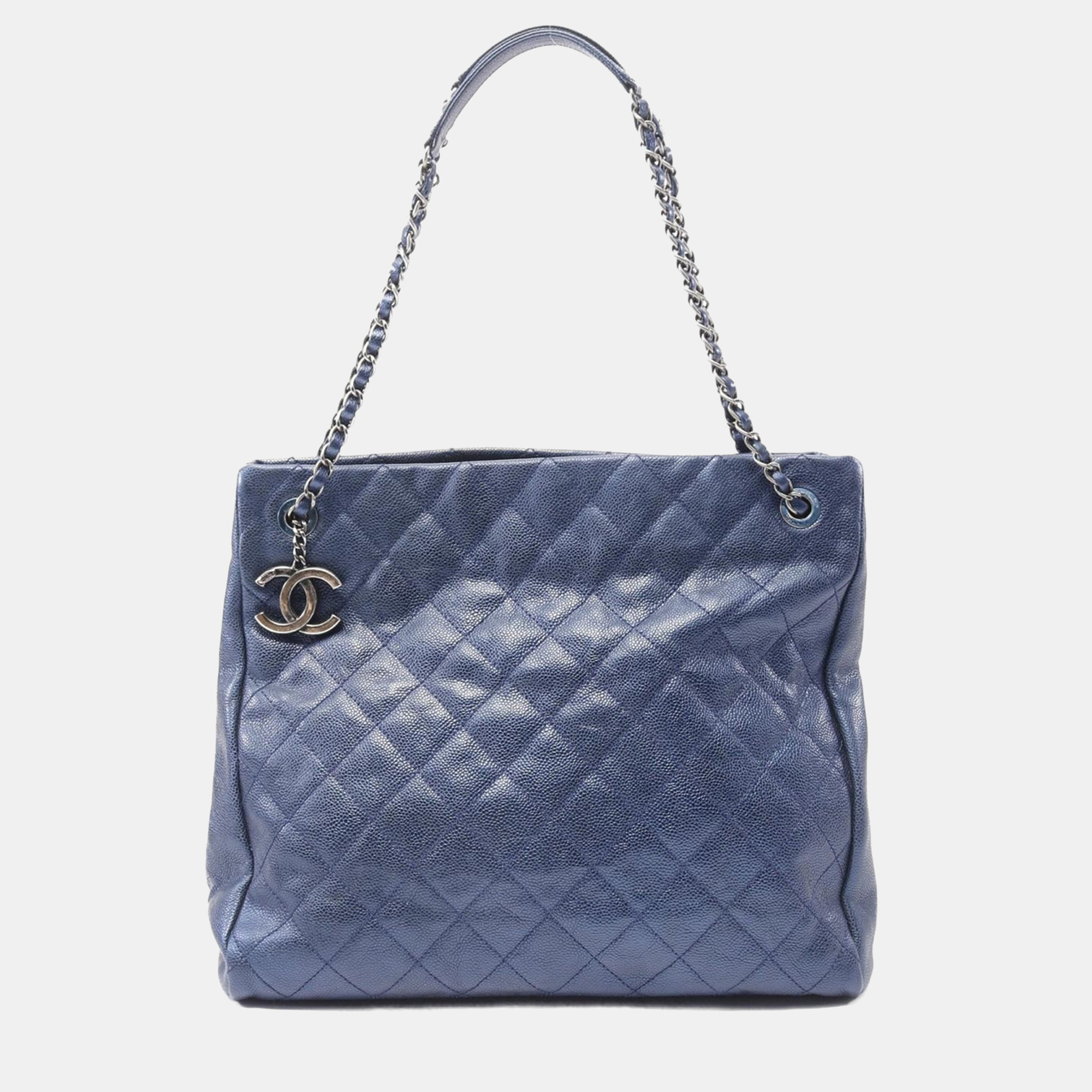 

Chanel Blue Matelasse Leather Tote Chain Bag CC