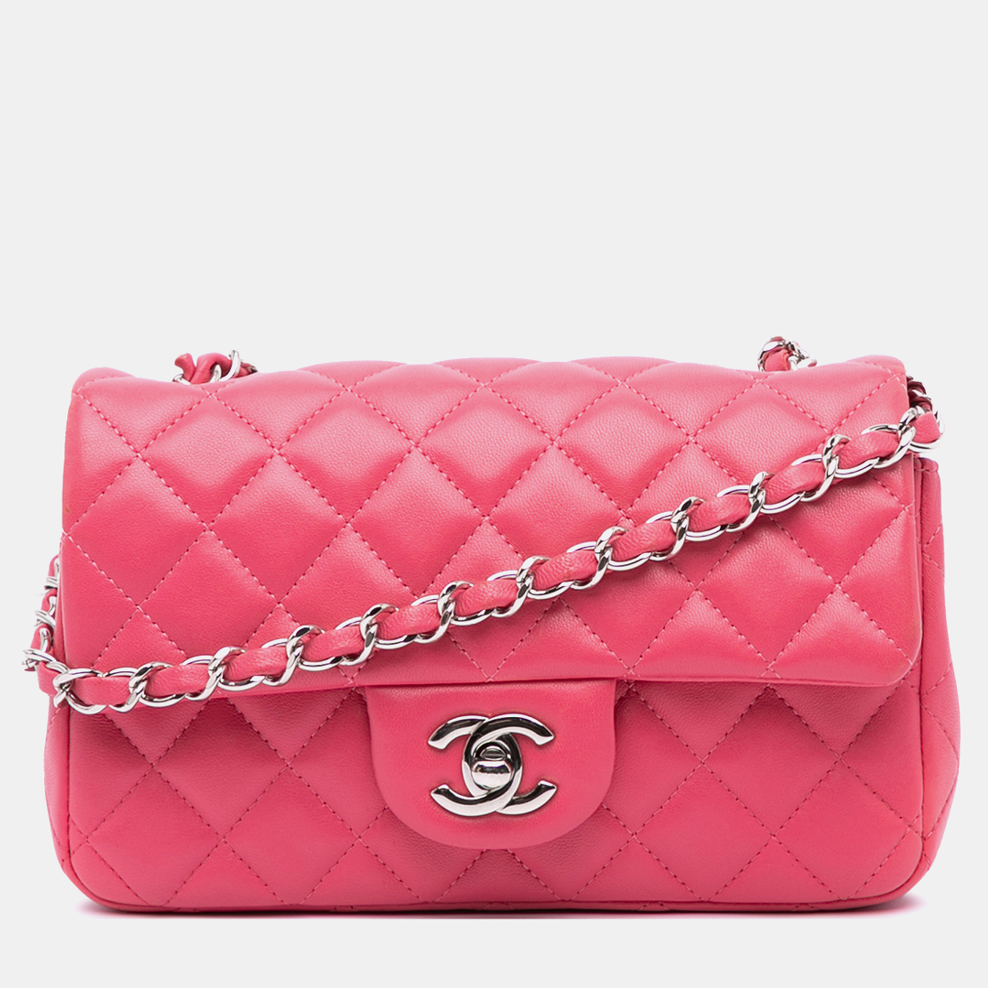 

Chanel Pink Mini Rectangular Classic Lambskin Single Flap