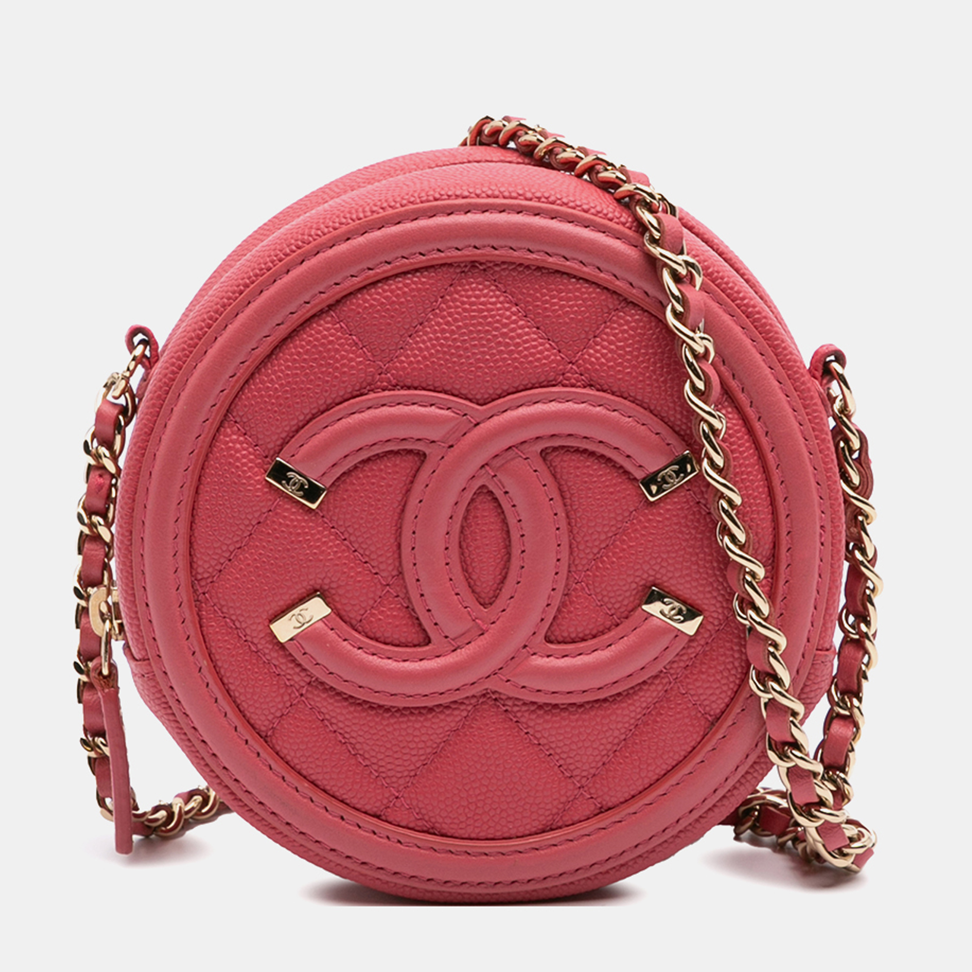 

Chanel Pink Caviar CC Filigree Round Crossbody