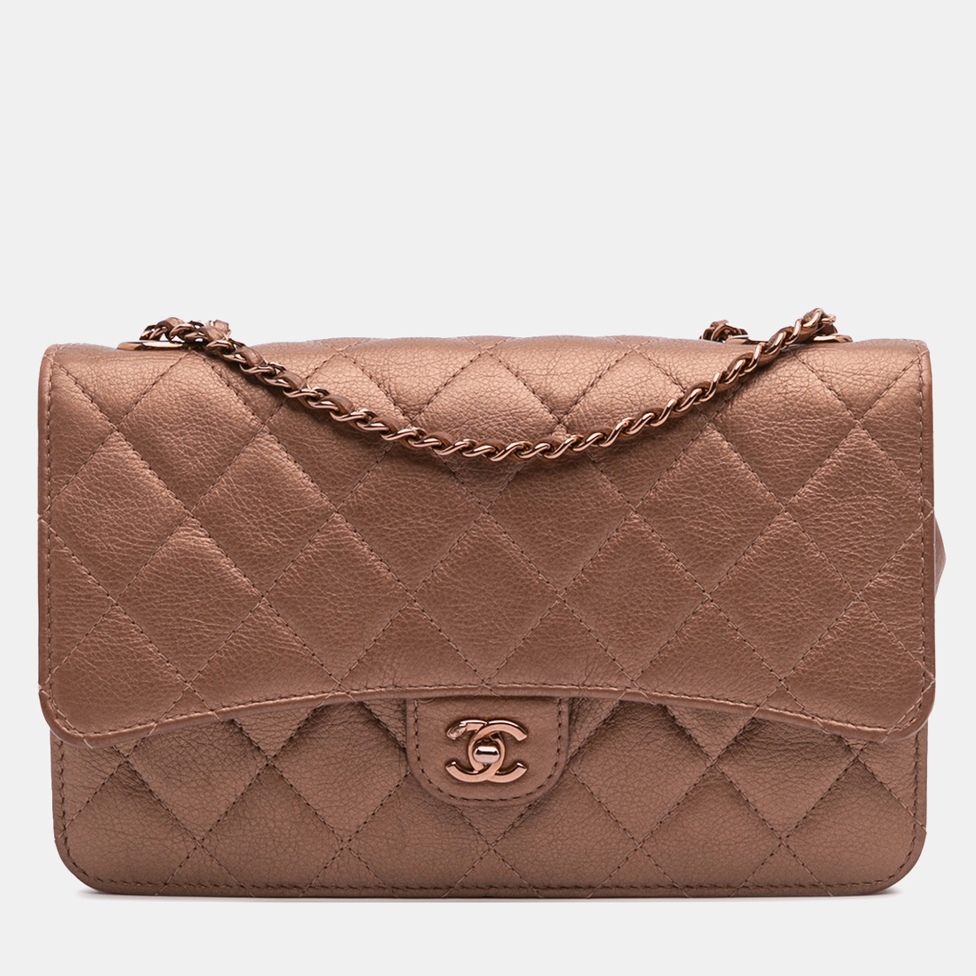 

Chanel Brown Mini Classic Metallic Caviar Wallet on Chain