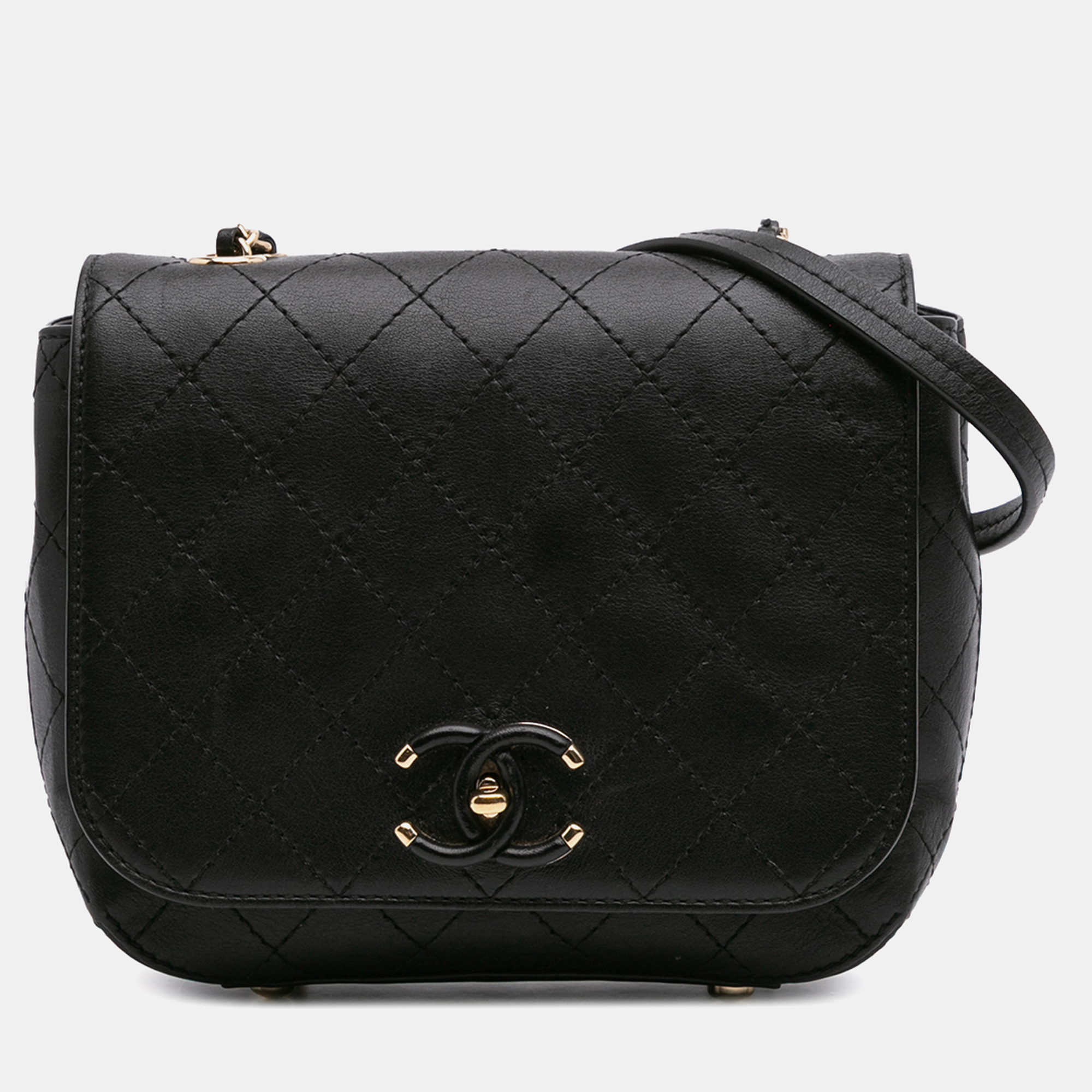 

Chanel Black Small Stitched Calfskin Covered CC Flap