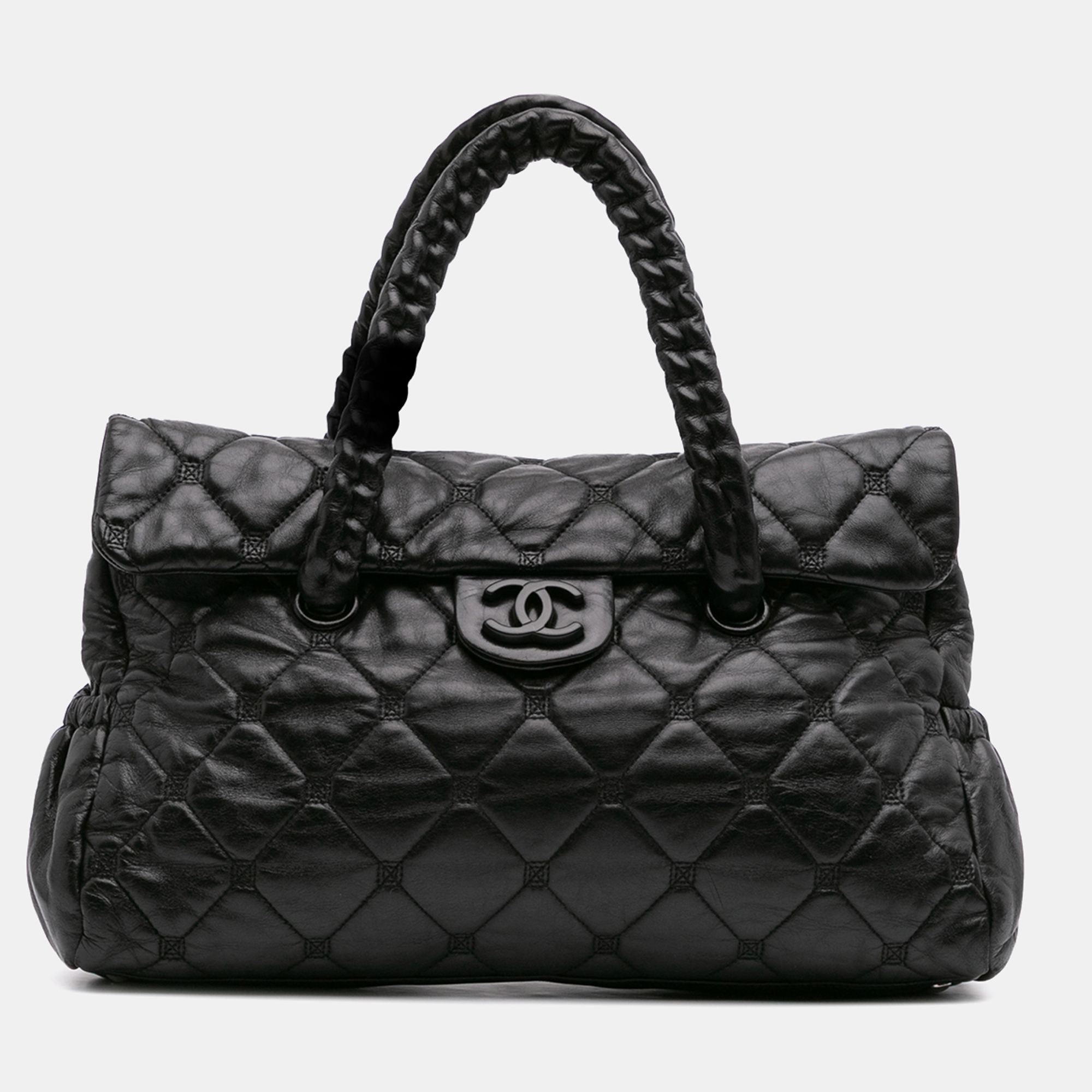

Chanel Black CC Quilted Lambskin So Black Hidden Chain Flap Handbag