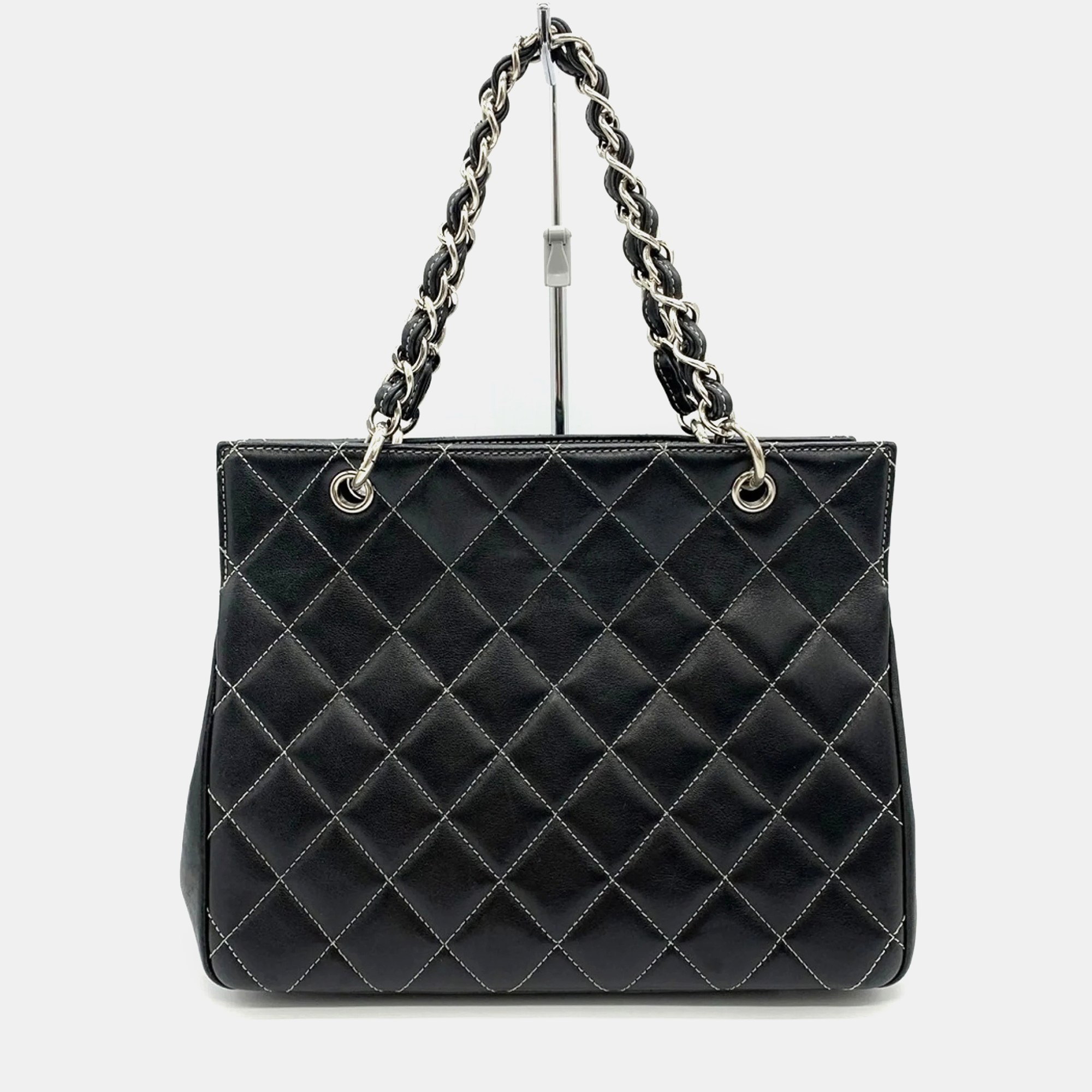 

Chanel Matelasse Chain Tote Bag Coco Mark Handbag Lambskin Black/Silver