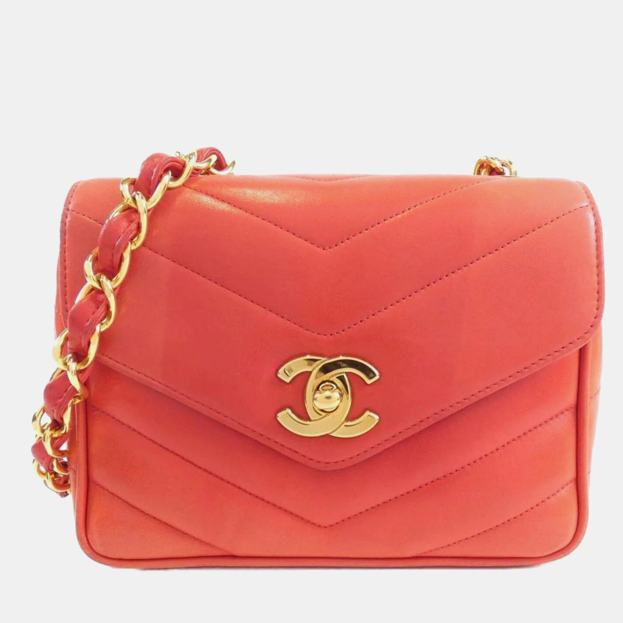 

Chanel Red Chevron Quilted Lambskin Square Mini Flap Bag
