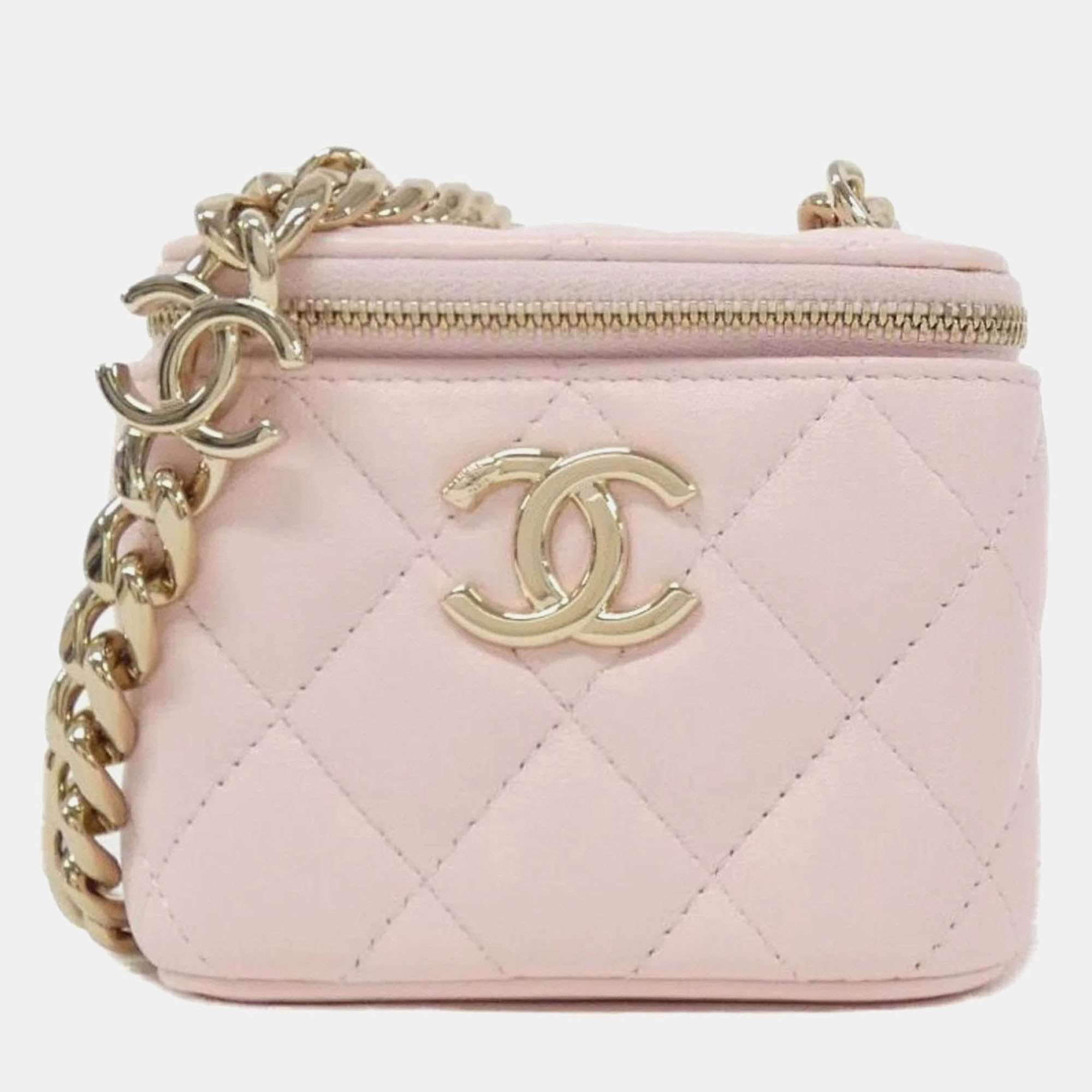 

Chanel Pink Caviar Quilted Mini Vanity Case With Chain