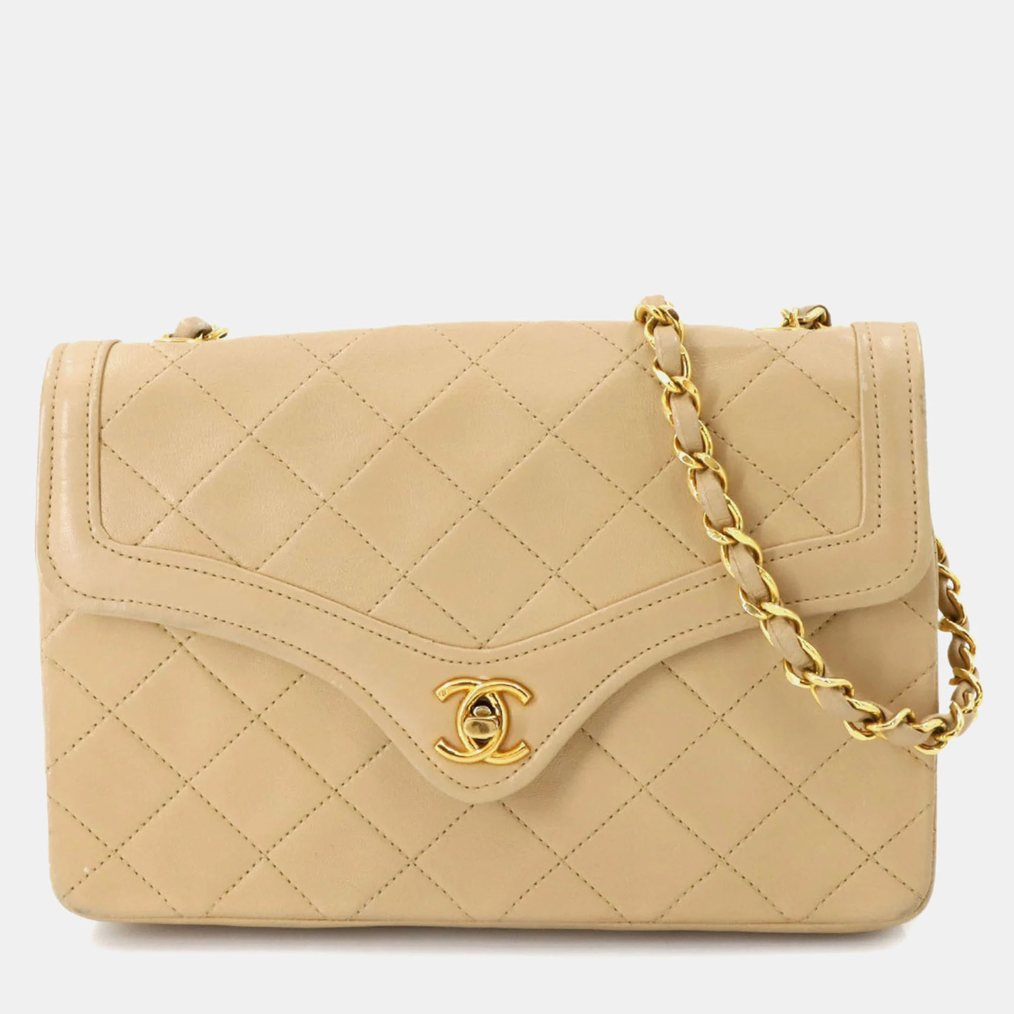 

Chanel Matelasse Chain Shoulder Bag Leather Beige Gold Metal Fittings
