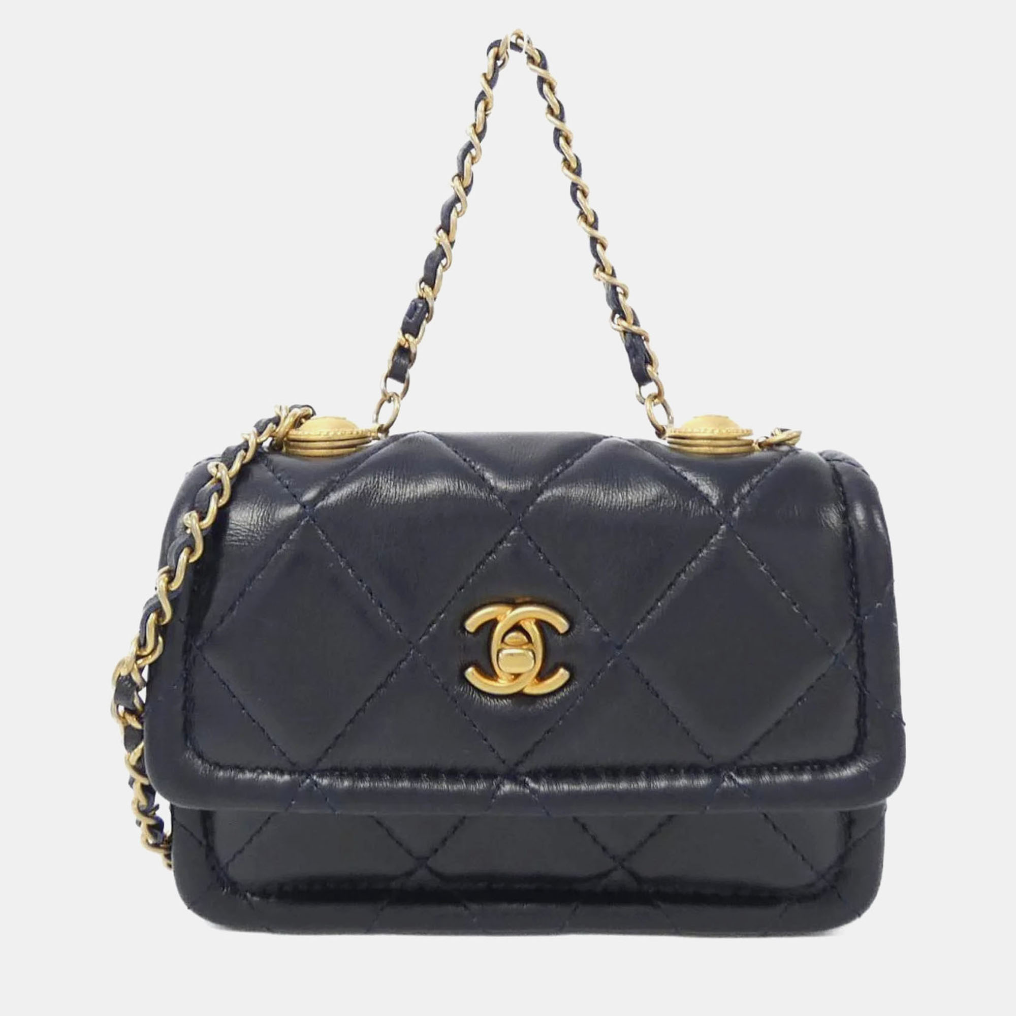 

Chanel Navy Lambskin Chain Clutch Bag, Navy blue