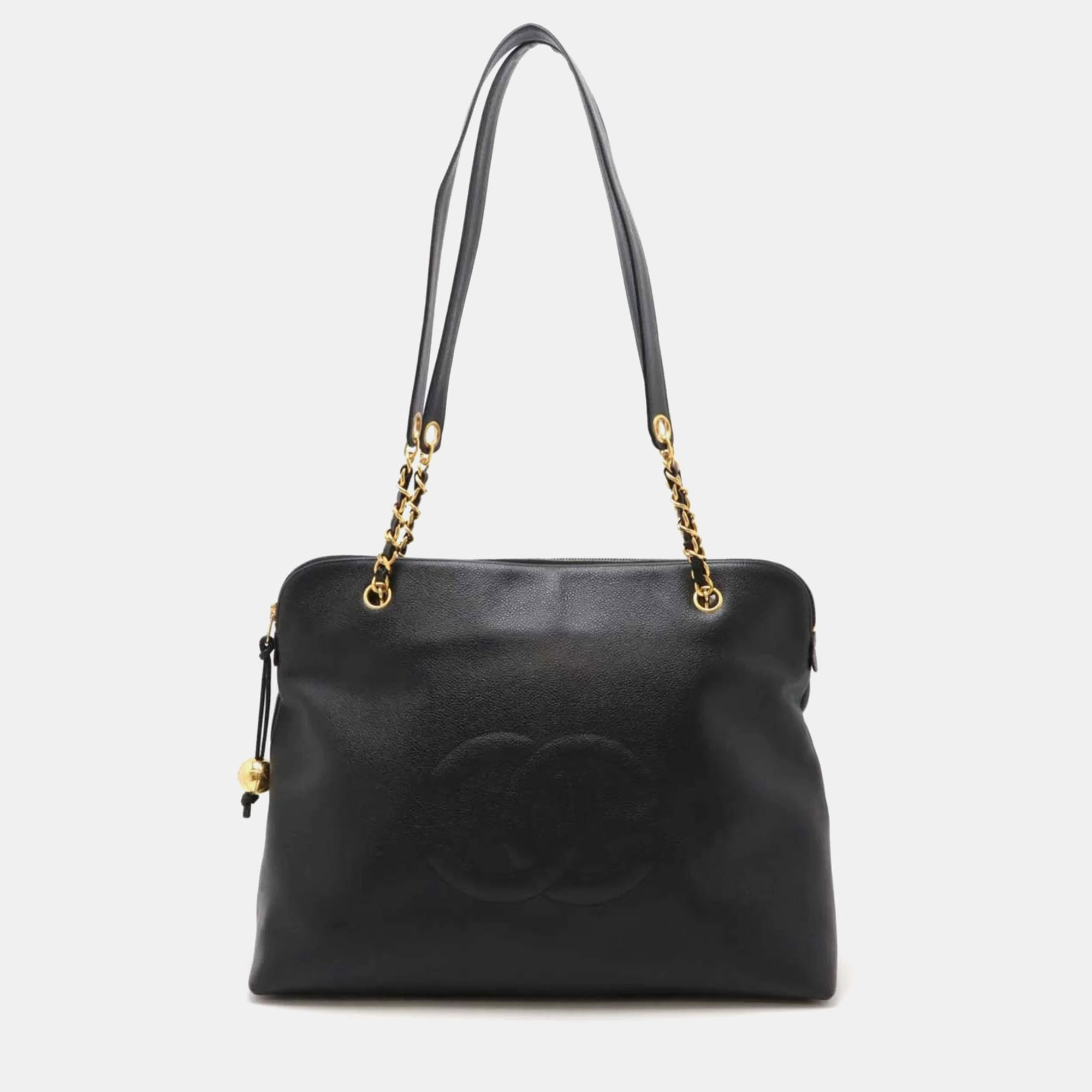 

Chanel Coco Mark Ball Chain Tote Bag Large Shoulder Caviar Skin Black