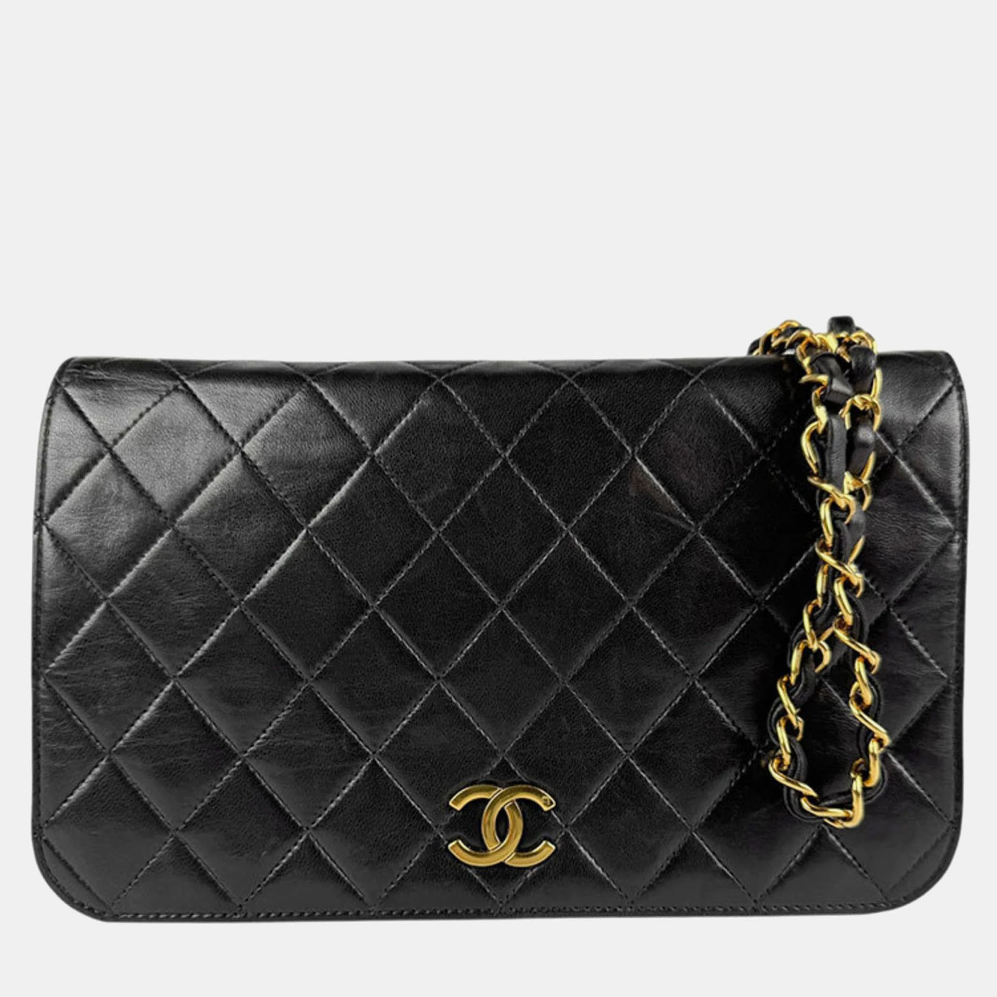 

Chanel Shoulder Bag Matelasse Leather Metal Black Gold