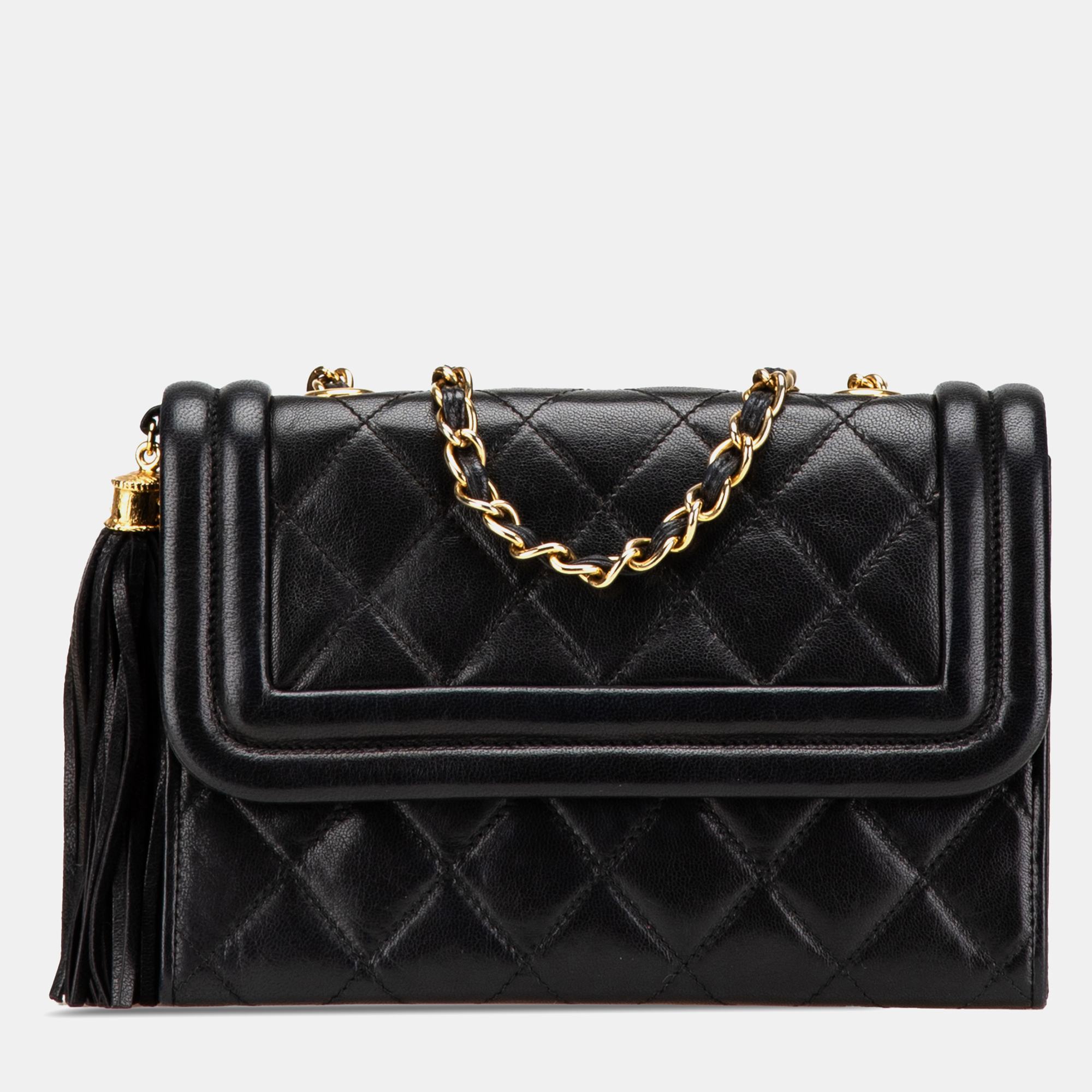 

Chanel Black Mini Quilted Lambskin Tassel Flap Crossbody