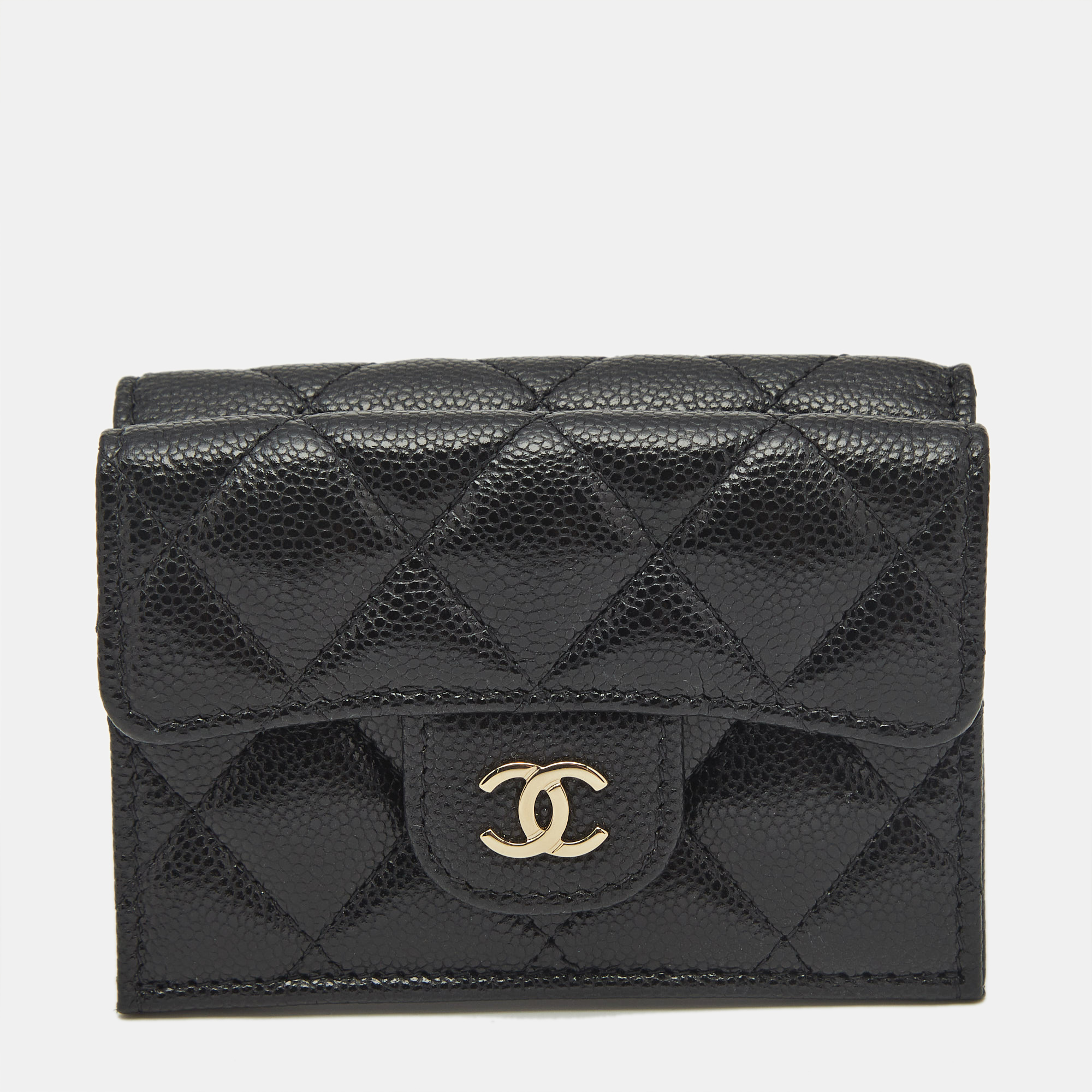 

Chanel Black Quilted Caviar Leather CC Flap Card Case