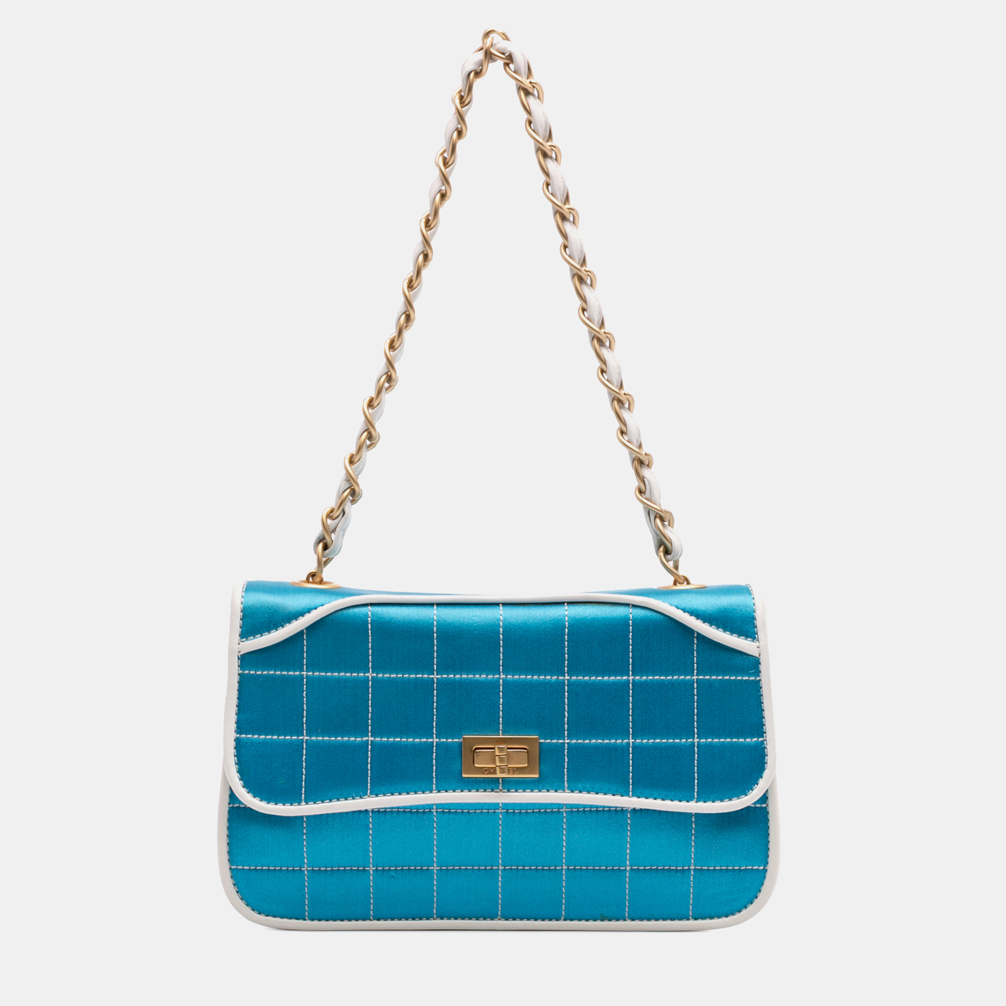 

Chanel Blue White Reissue Square Quilt Satin Flap