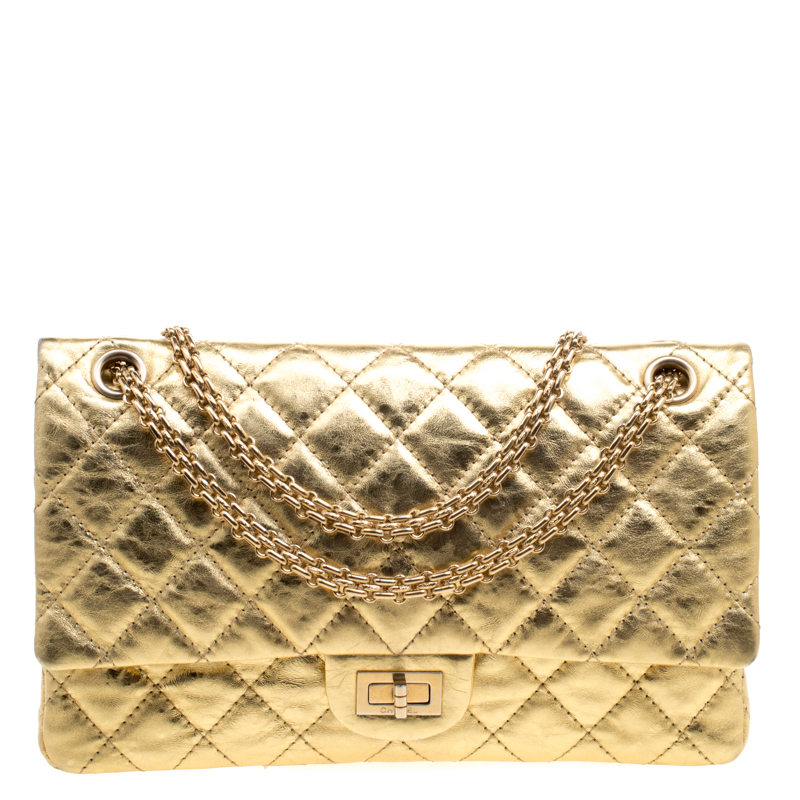 Chanel 255 Reissue 227 Flap in Champagne Gold Distressed Calfskin GHW   Brands Lover