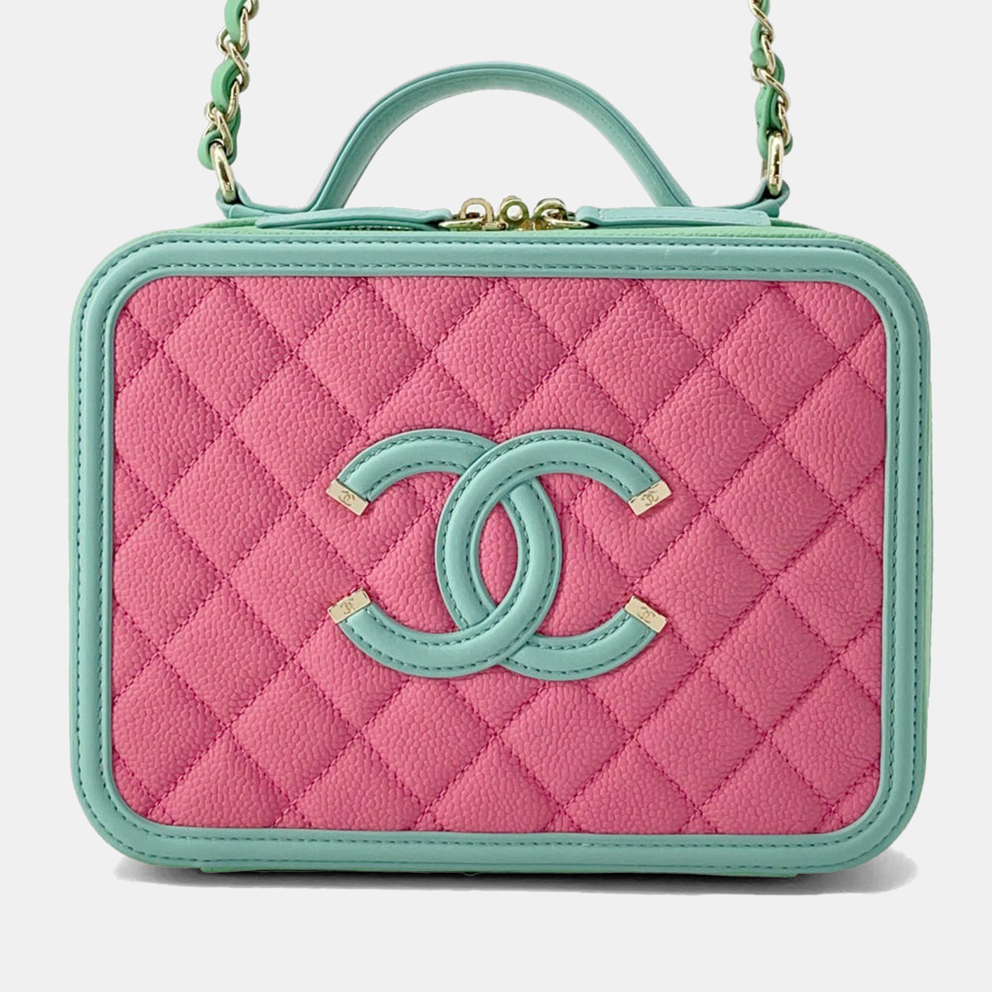 

Chanel Ccfiligree Vanity Chain shoulder Bag Pink/Green Caviar Leather