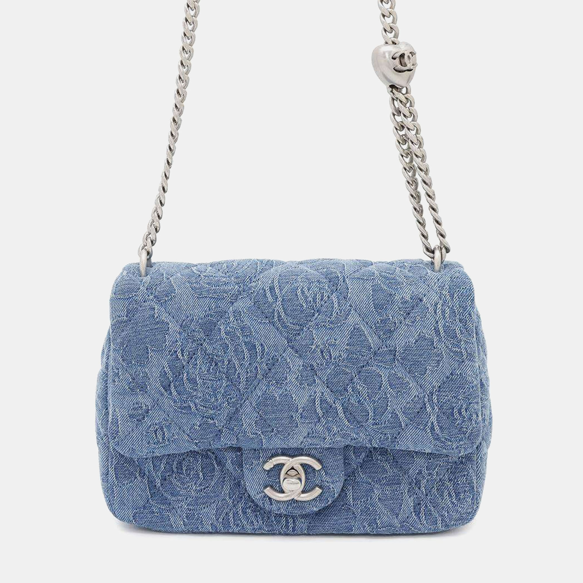 

Chanel Mini Matelasse Denim Camellia Blue Denim