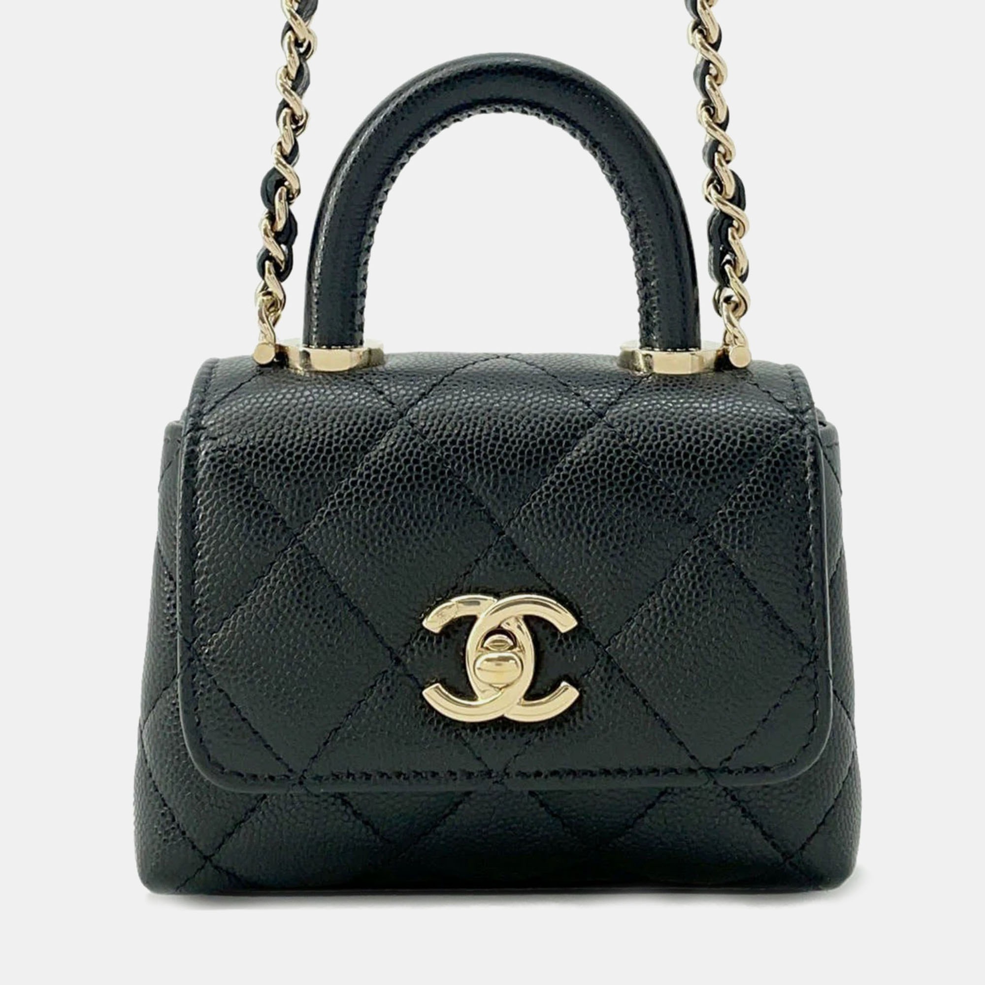 

Chanel Coco Handle Chain shoulder Bag Black Caviar Leather Size Micro