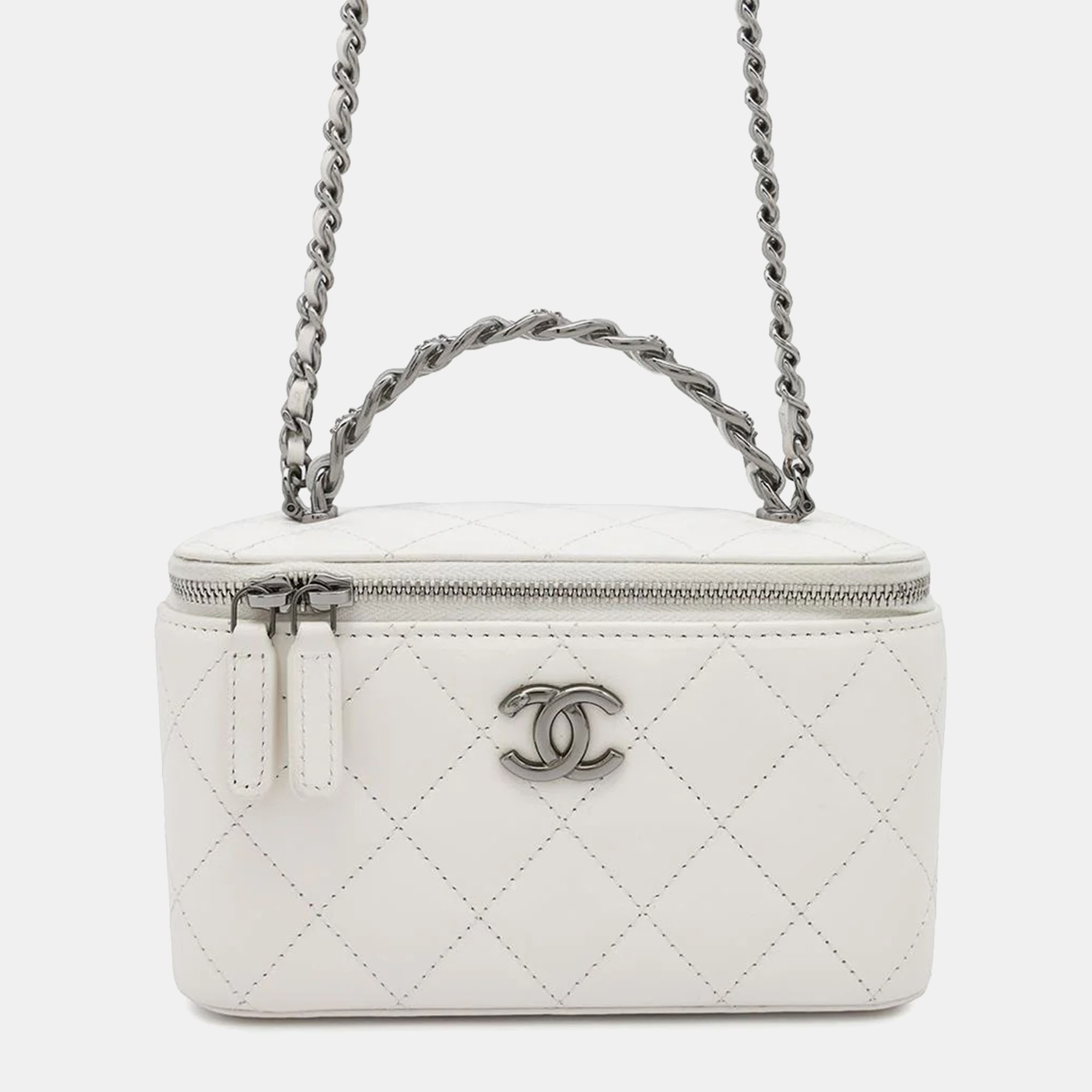 

Chanel Matelasse Chain Vanity Bag White Lambskin Rhinestone