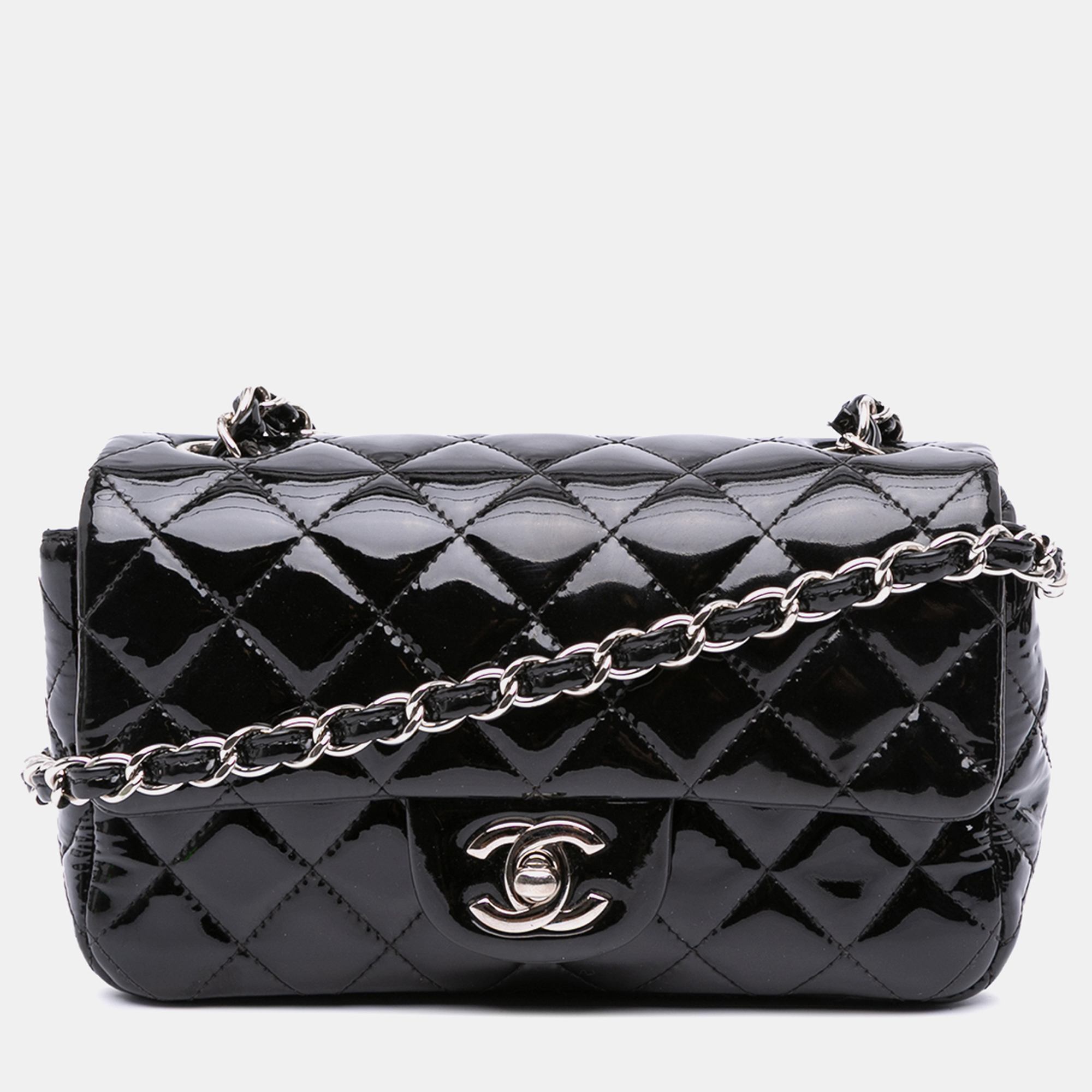 

Chanel Black Mini Rectangular Classic Patent Single Flap