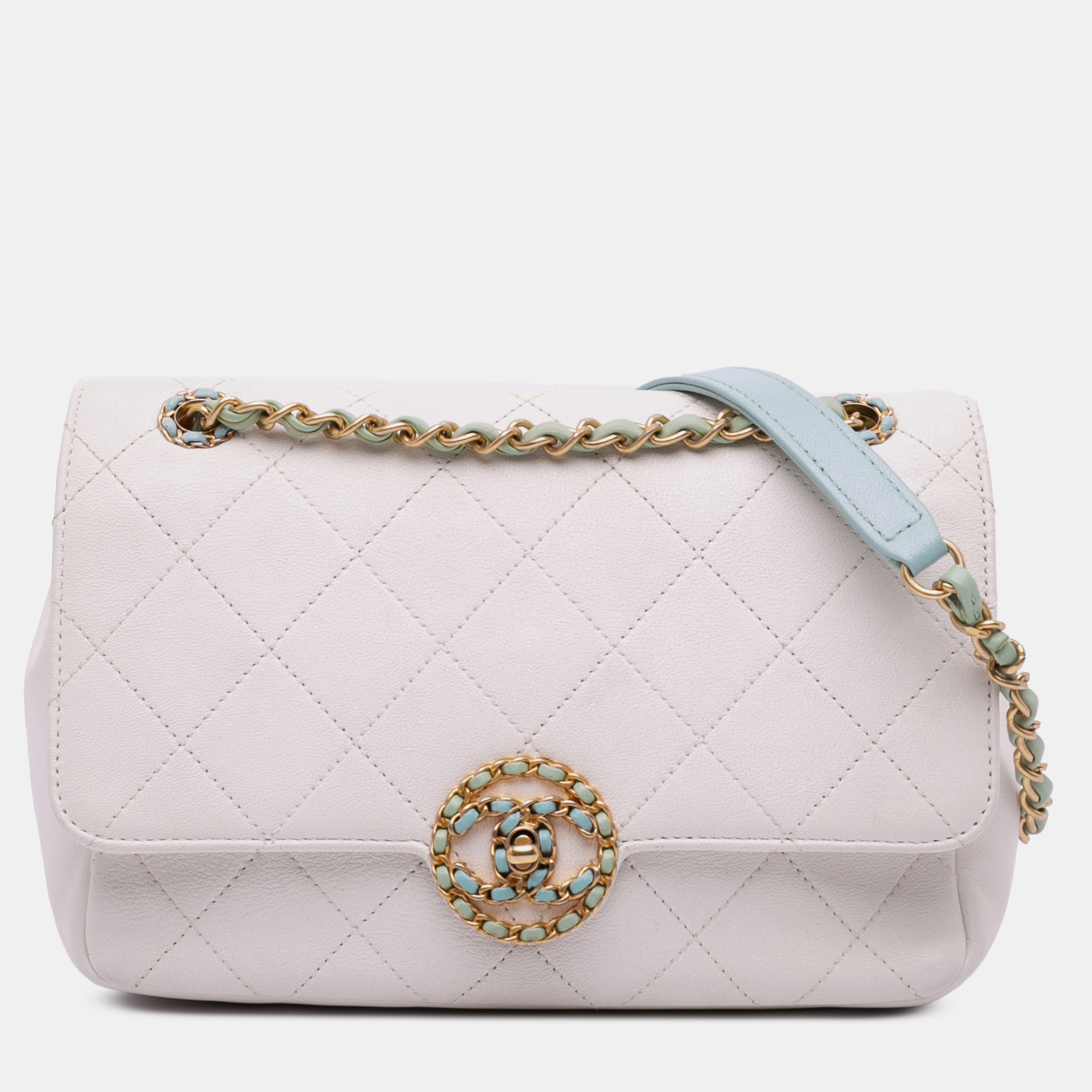 

Chanel Blue Pink CC Quilted Calfskin Single Flap