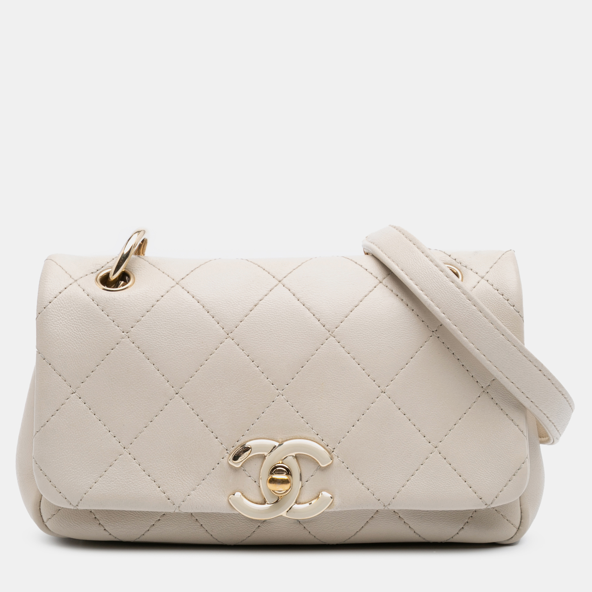 

Chanel Beige Medium Lambskin Twist Chain Enamel CC Flap