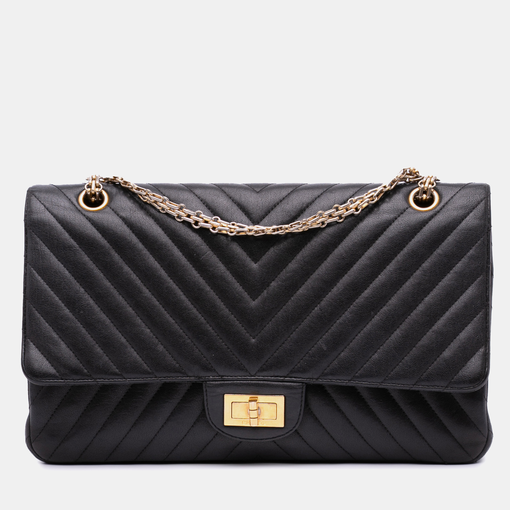 

Chanel Black Chevron Sheepskin Reissue 2.55 Double Flap 227