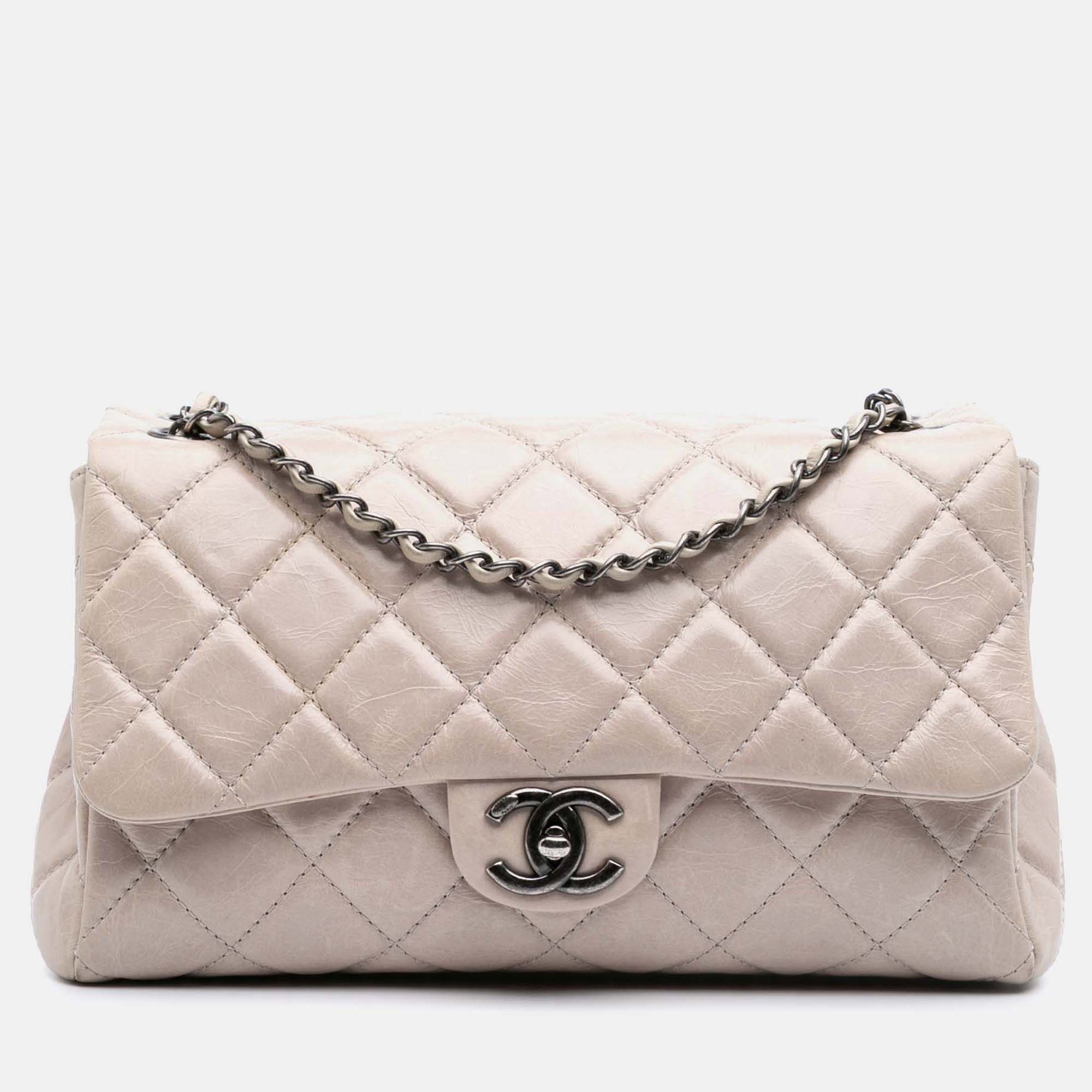 

Chanel Beige Large Quilted Glazed Calfskin Coco Soft Flap