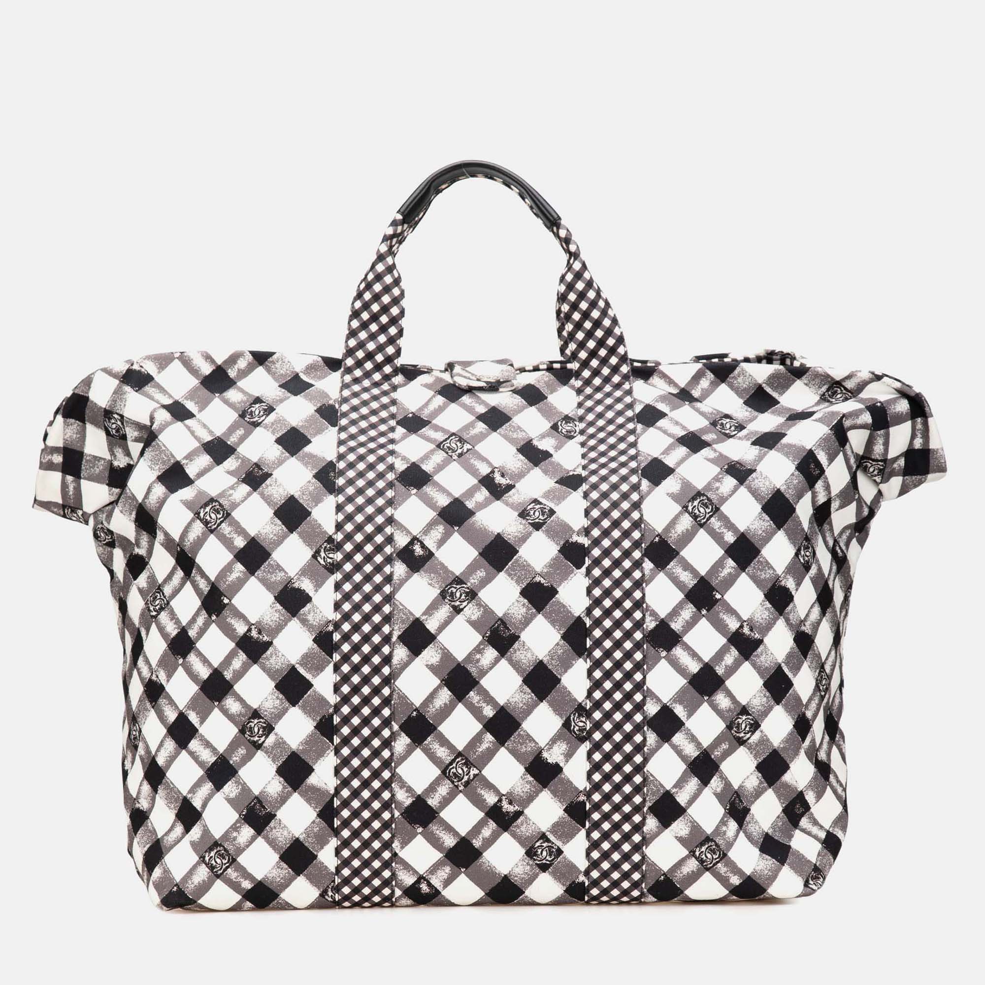 

Chanel Black/White Printed Canvas Gingham Weekender Tote