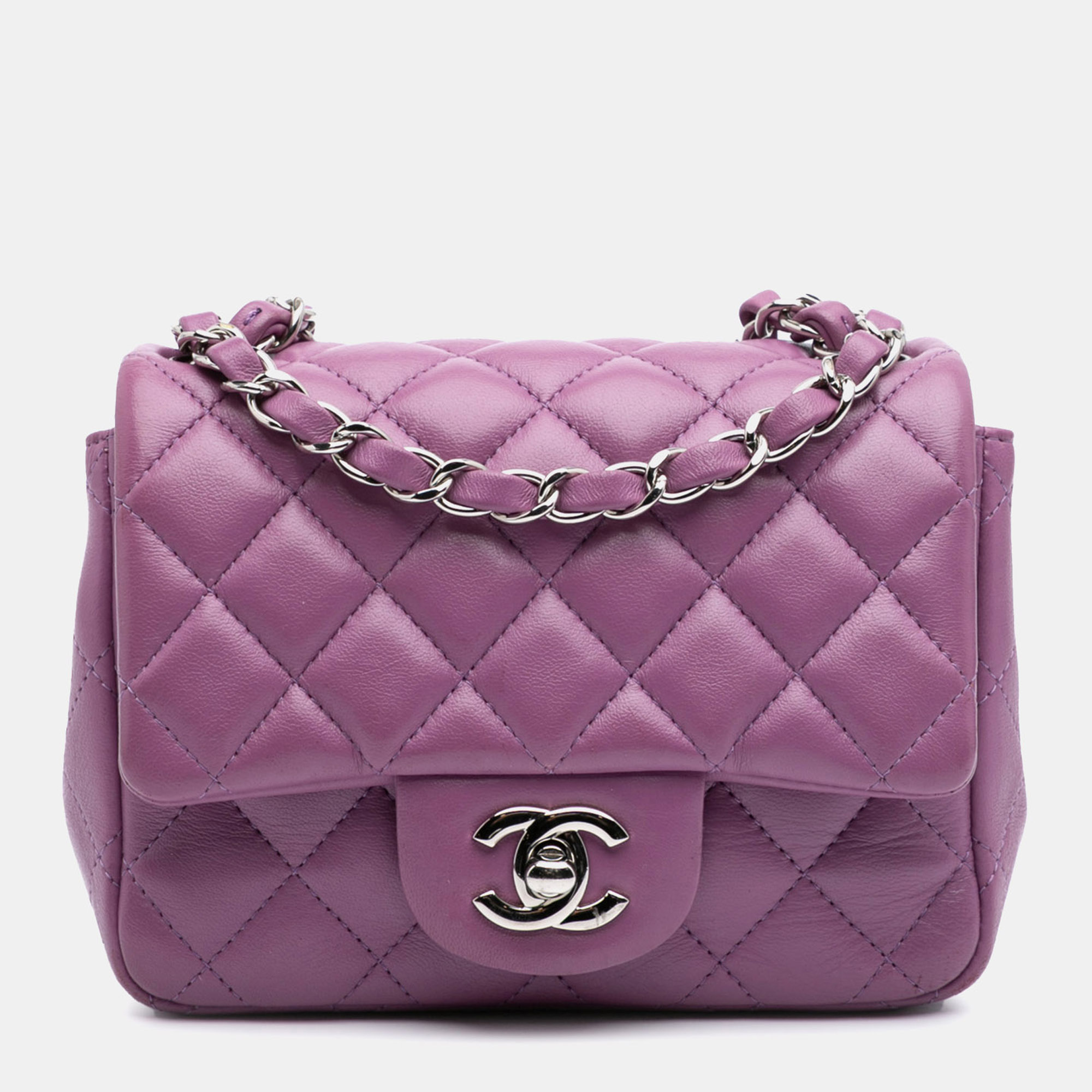 

Chanel Purple Mini Square Classic Lambskin Single Flap