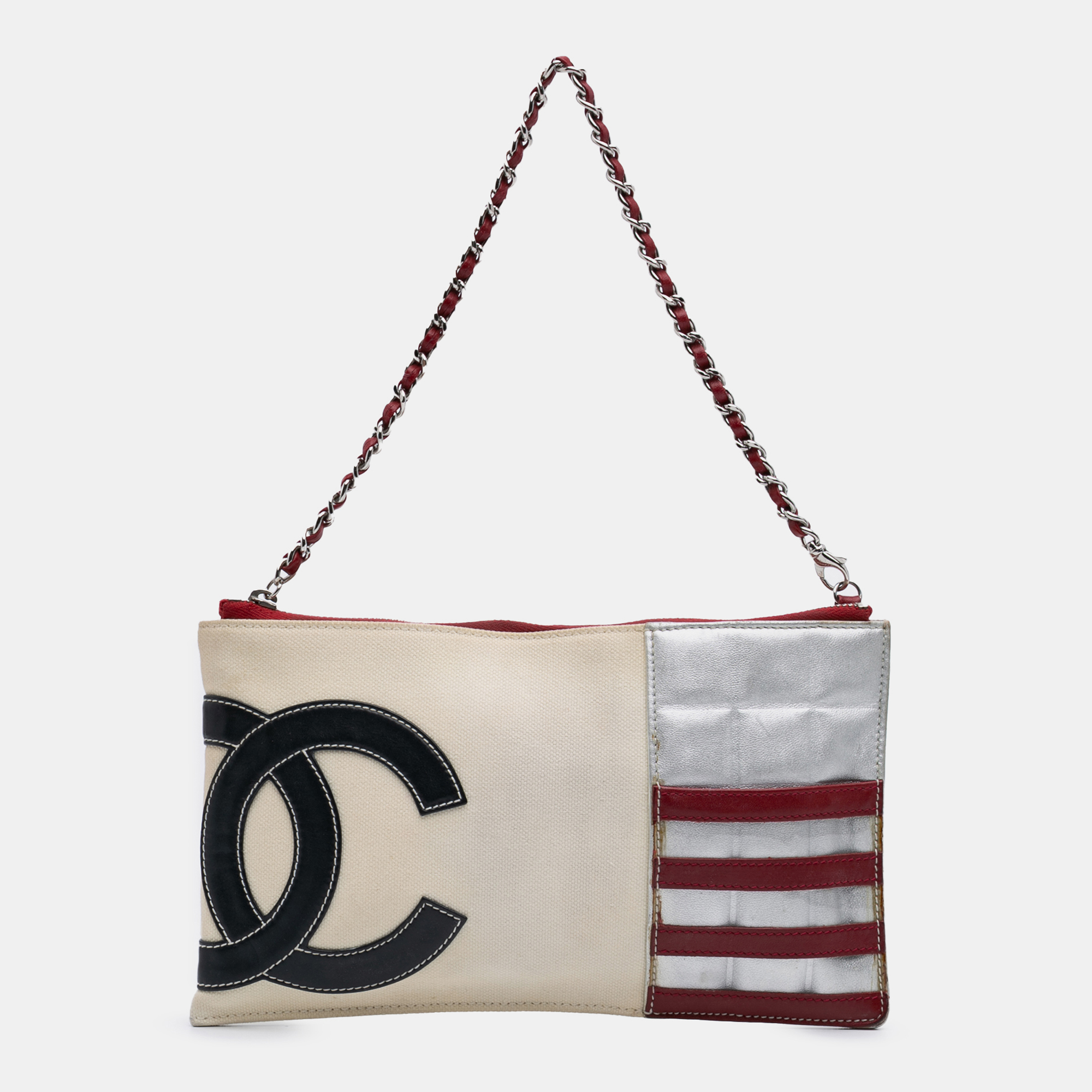 

Chanel Multicolor CC Canvas and Metallic Lambskin Flag Pochette