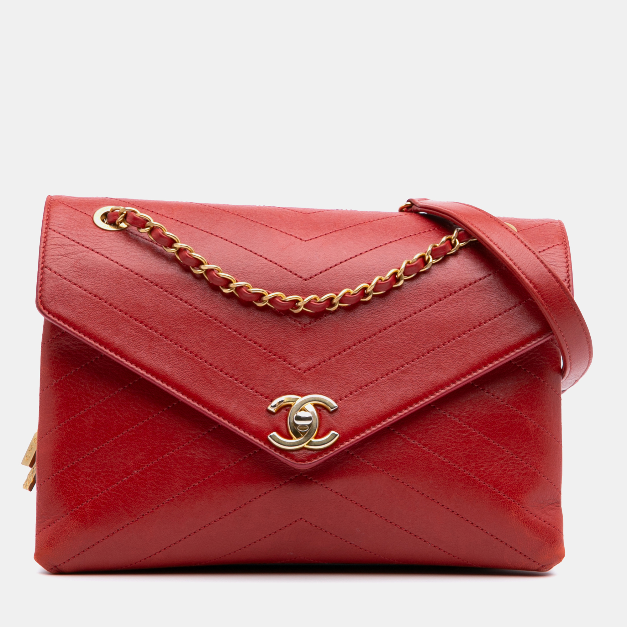 

Chanel Red Chevron Lambskin Coco Envelope Flap