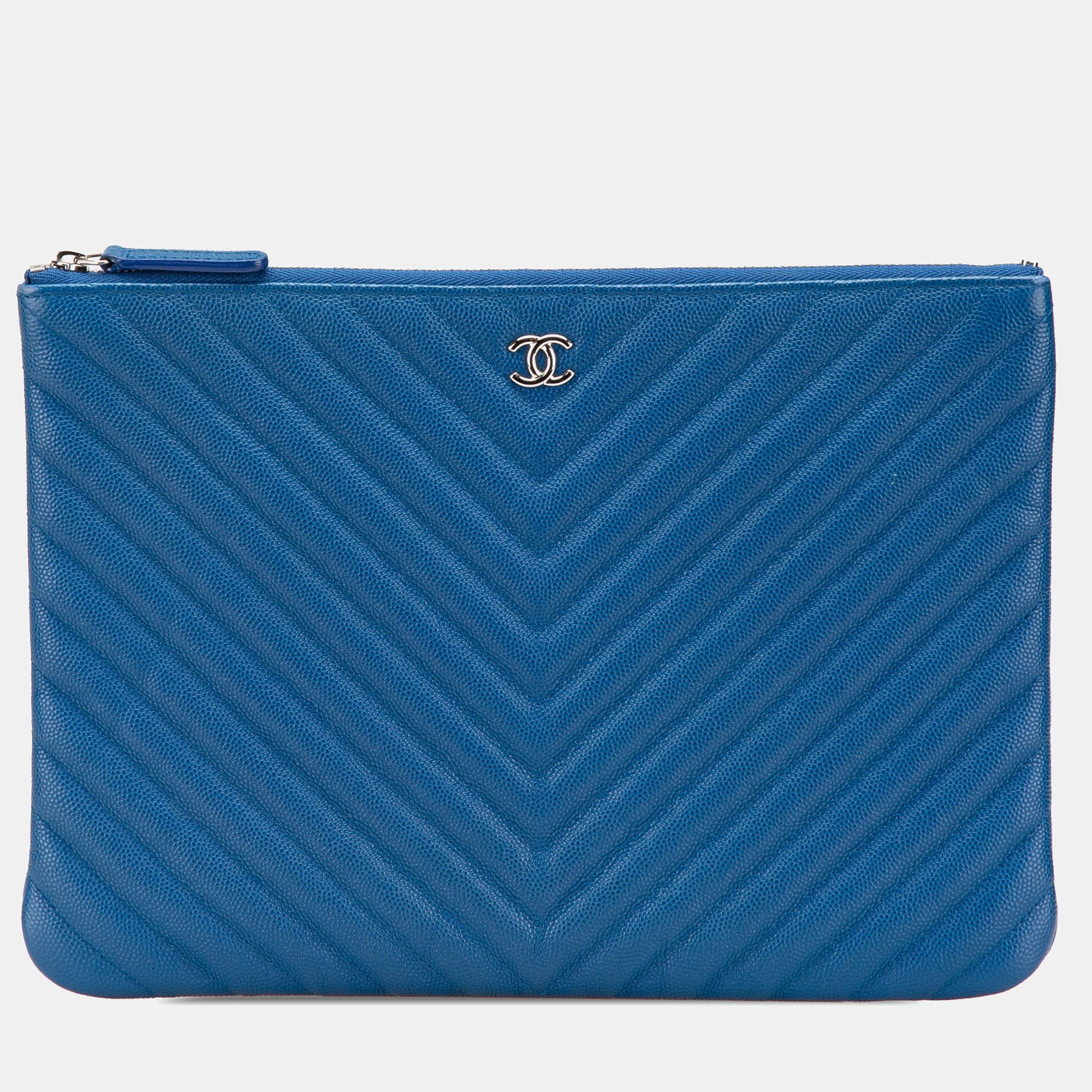 

Chanel Blue Medium CC Chevron Caviar O Case Clutch