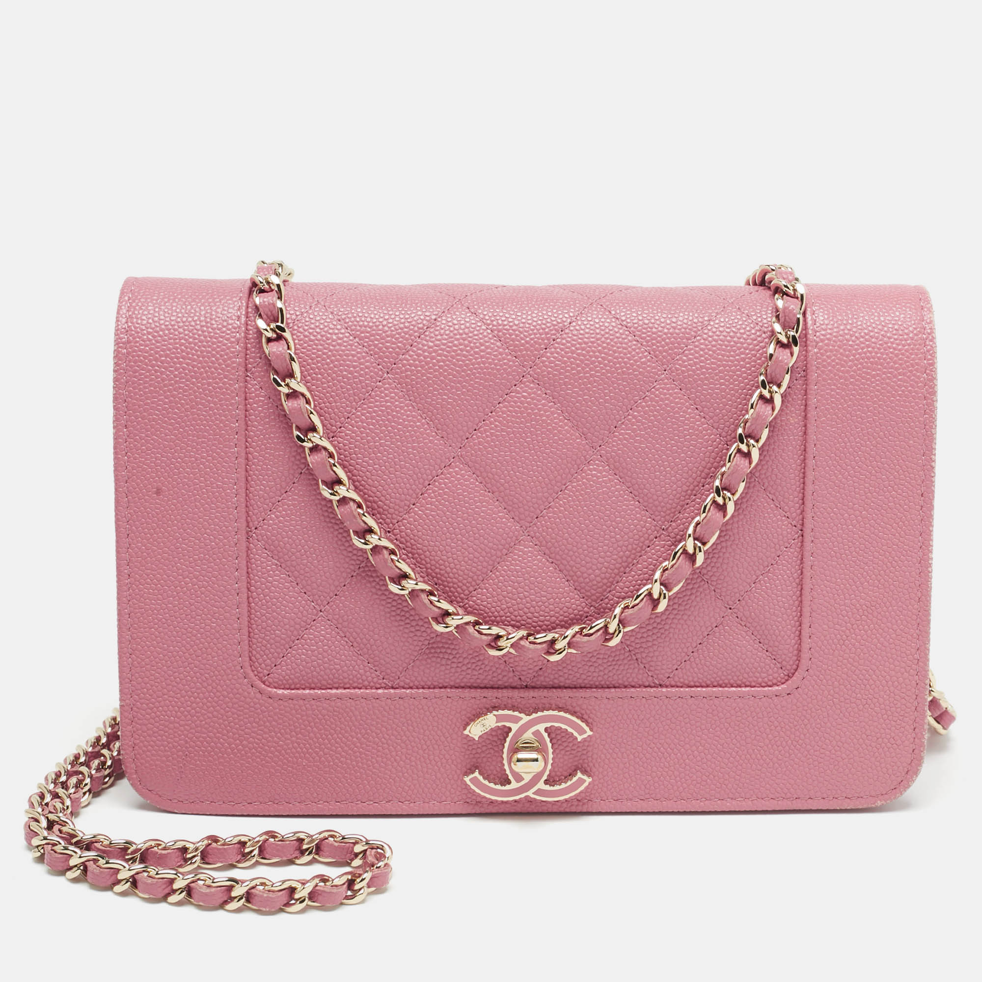 

Chanel Dark Pink Quilted Leather Mademoiselle Wallet On Chain