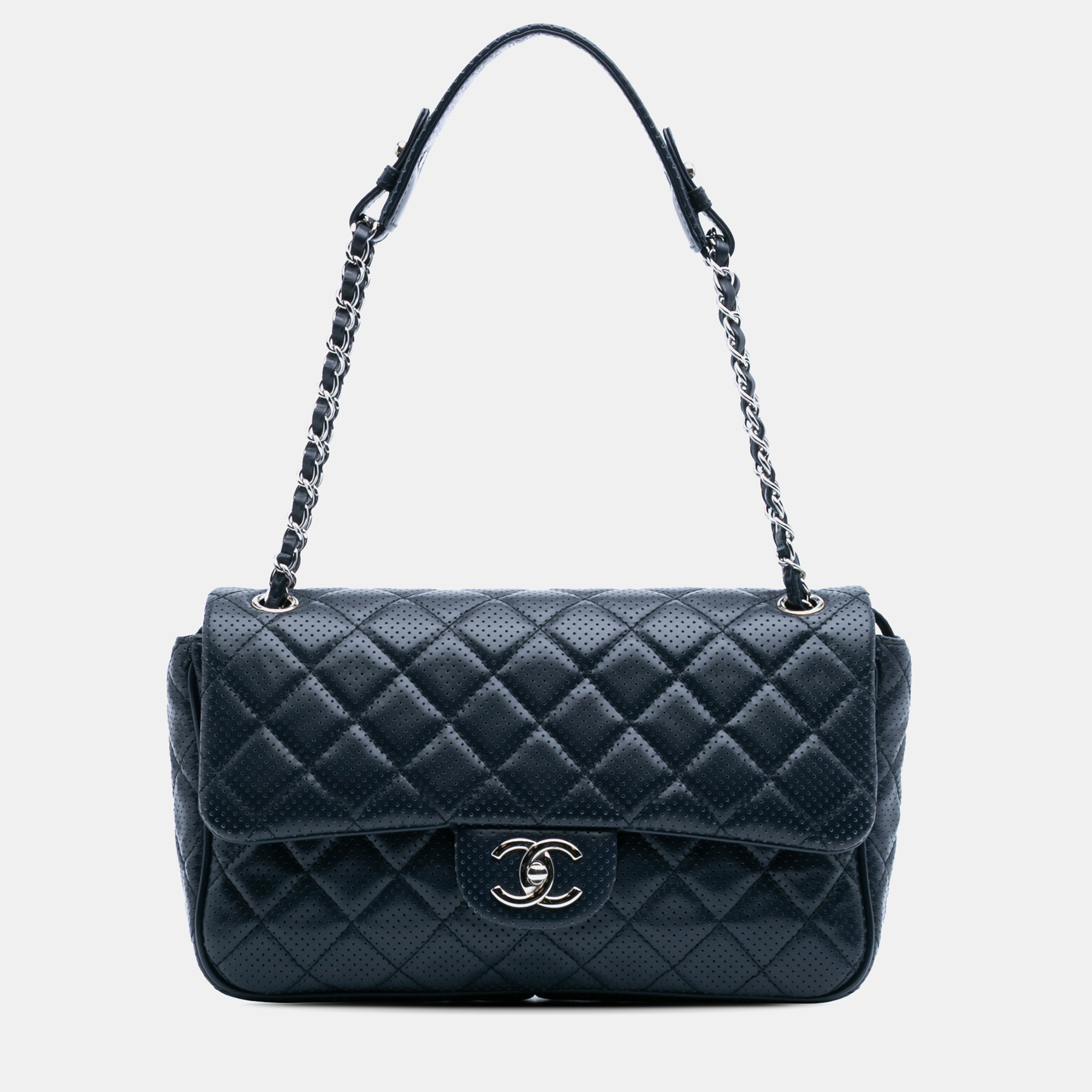 

Chanel Navy Blue Jumbo Perforated Lambskin Single Flap